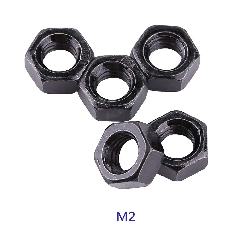 100Pcs Black Zinc Plated Hex Nuts Assortment Kit - M2 to M5 Carbon Steel Metric Thread Fasteners for DIY, Furniture & Automotive Repair (Includes Storage Box)