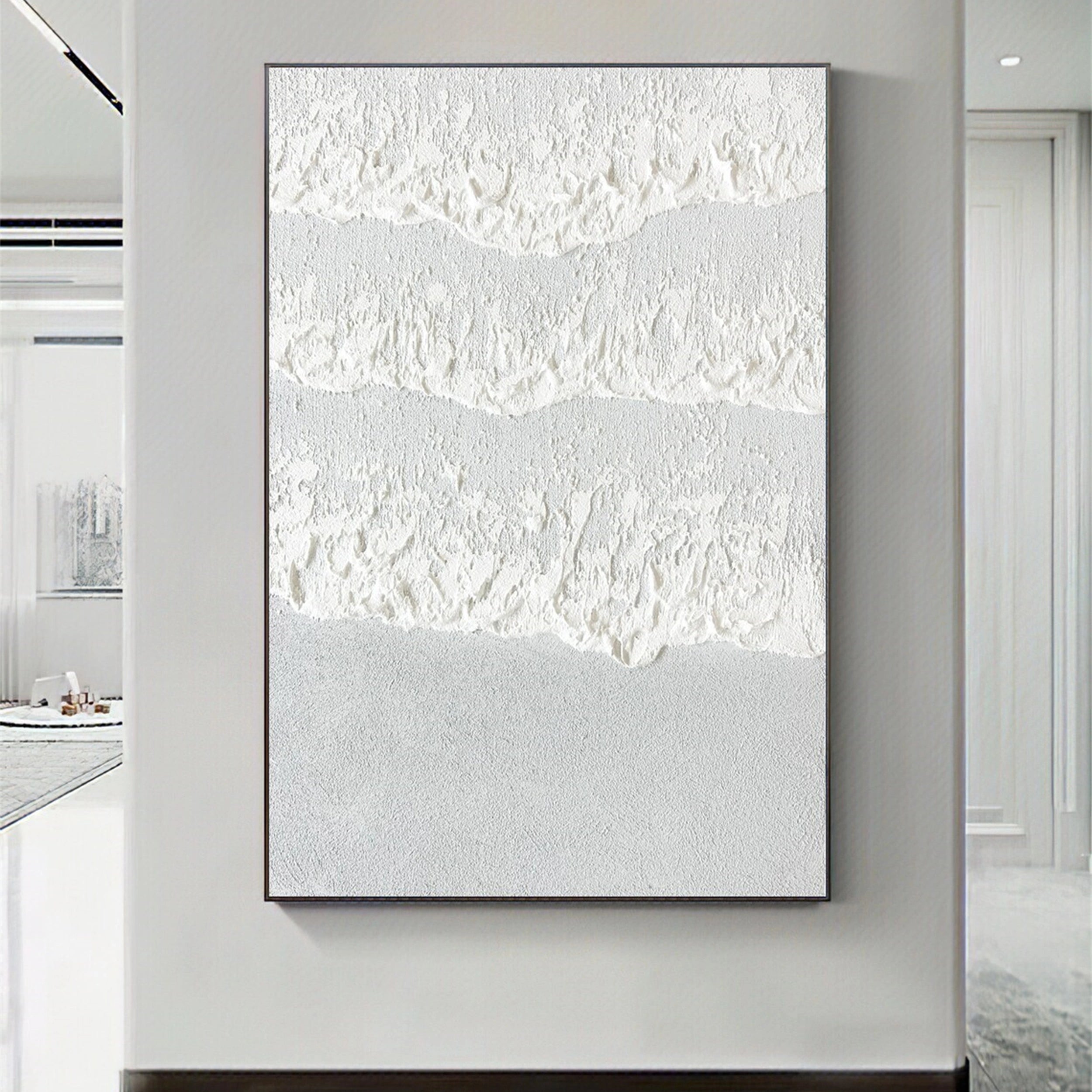 White Minimalist Textured Painting Canvas #MM128 - Modern Abstract Wall Art for Living Room, Bedroom & Office Decor