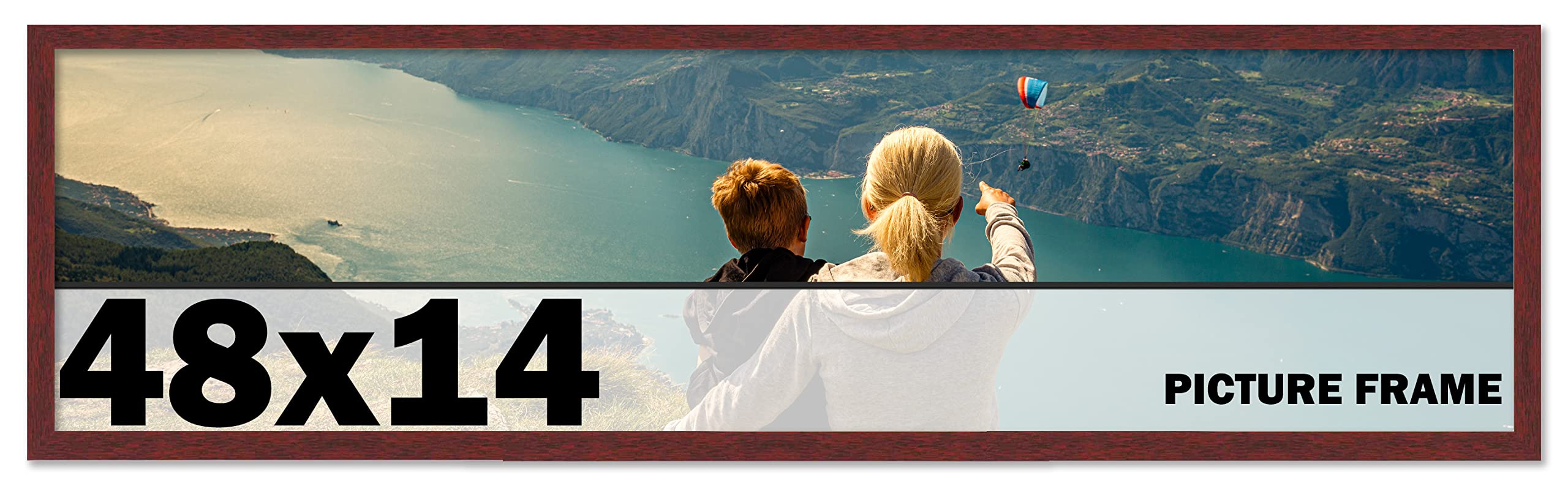 CountryArtHouse 48x14 Inch Solid Mahogany Wood Picture Frame - Premium Brown Wooden Photo Frame Kit with UV Acrylic Plexiglass, Acid-Free Foam Backing & Hanging Hardware - Perfect for Wall Decor, Family Photos, Artwork Display in Living Room, Bedroom or Office
