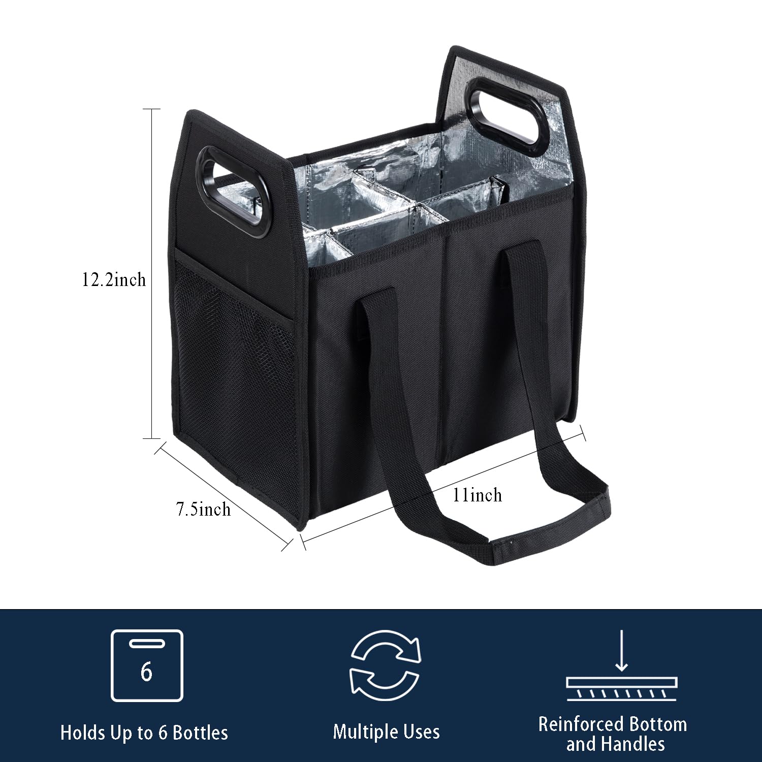 Collapsible 6-Bottle Wine Carrier Case - Reusable Portable Wine Storage Box for Travel, Picnics & Grocery Shopping - Perfect for Moving, Vacations & Wine Tasting Accessories