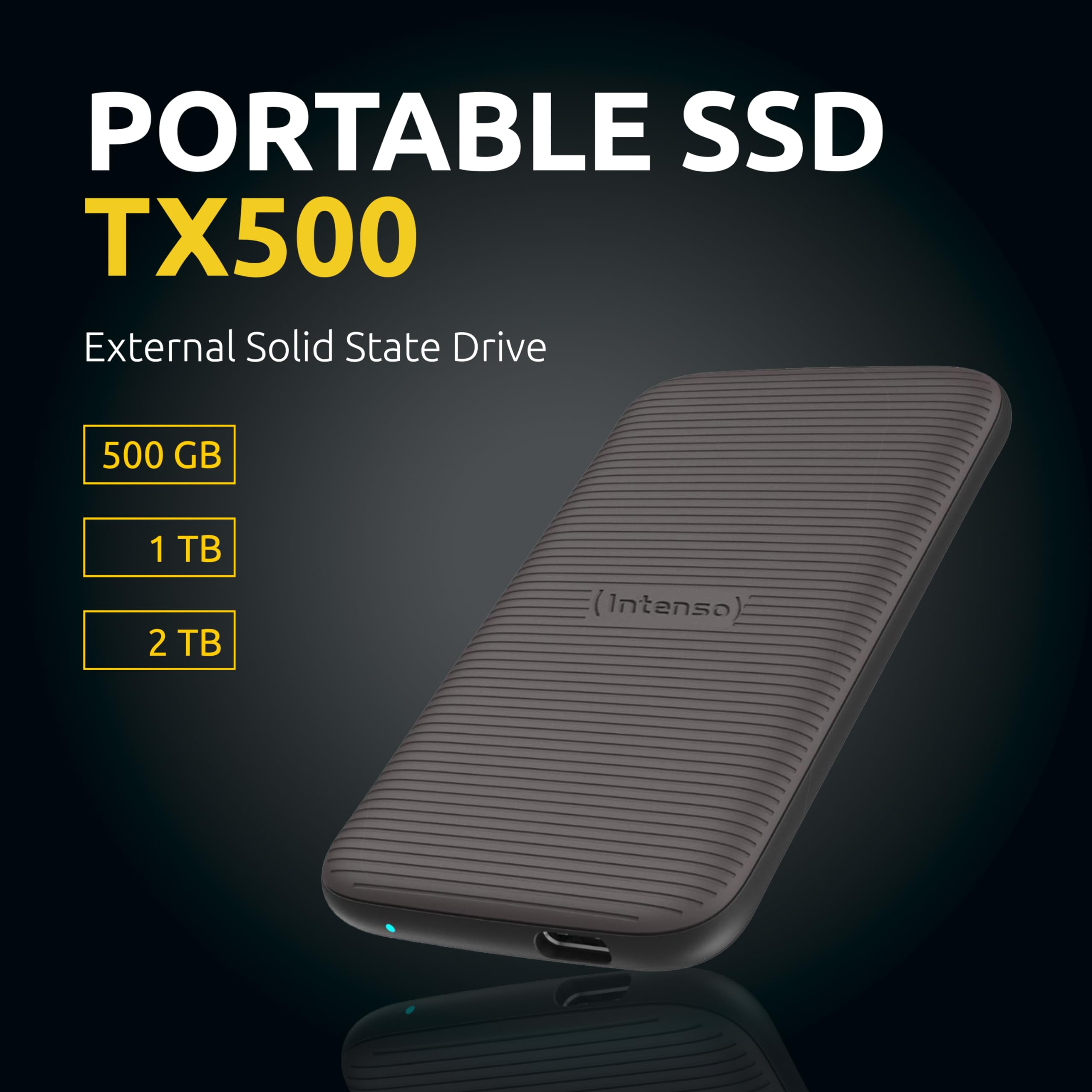 Intenso TX500 2TB Portable External SSD - USB 3.2 Gen 2x1 (10Gbps) up to 1000MB/s - High-Speed Storage for Gaming, Photography & Video Editing - Compact & Durable for Travel & Work