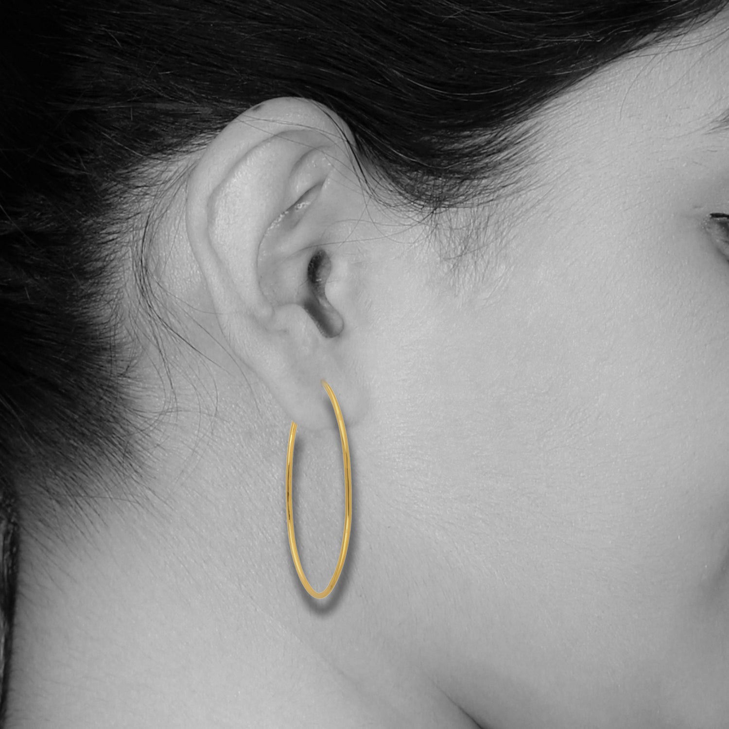 14K Yellow Gold Plain Long Hoop Earrings for Women - Elegant Everyday & Party Jewelry - Perfect for Date Night, Office Wear & Special Occasions