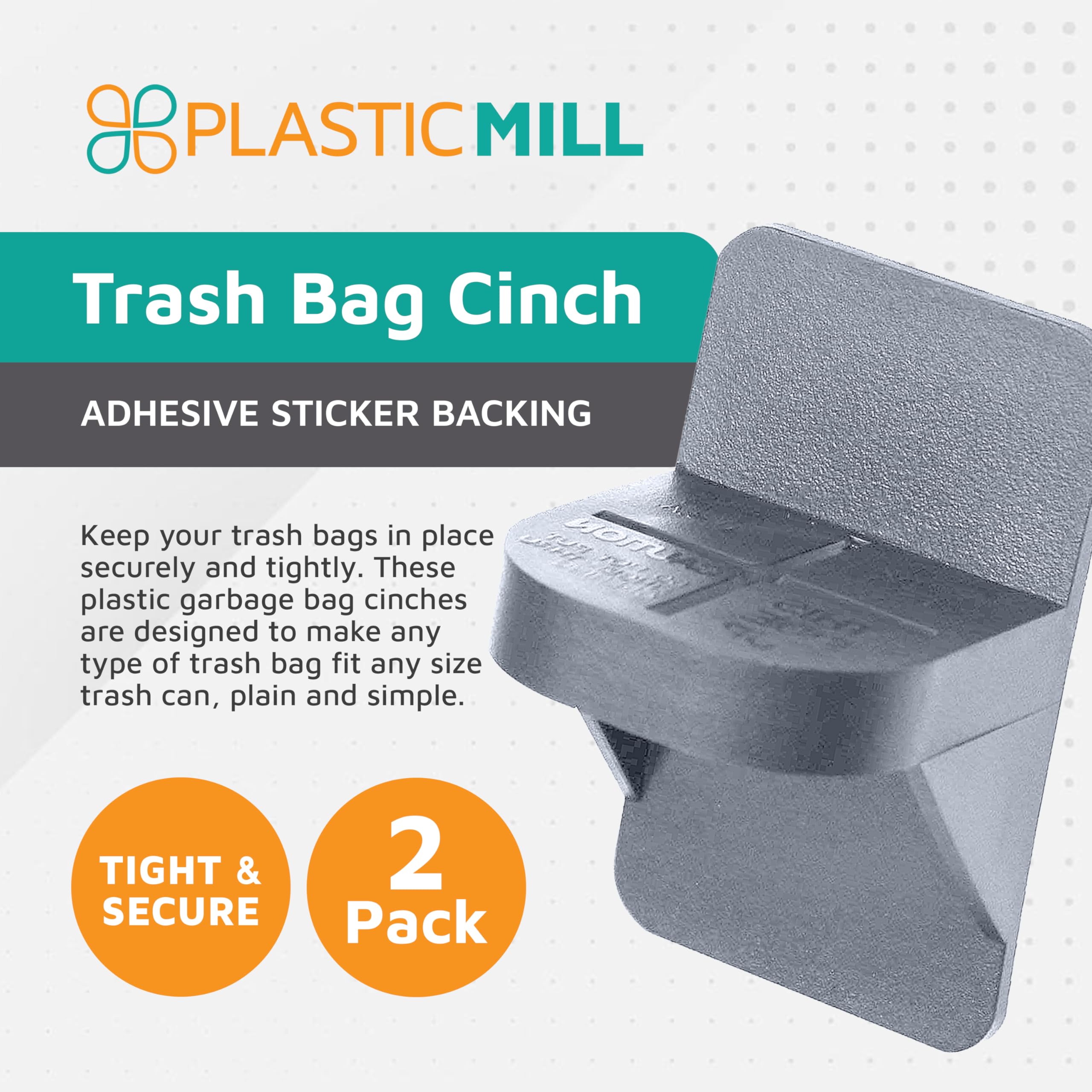 PlasticMill Trash Bag Cinch - Heavy Duty Trash Bag Holder for Kitchen & Bathroom Trash Cans - Secure Liner Holder Prevents Slipping - Fits Most Standard 13-30 Gallon Cans (Putty, 2-Pack) - Perfect for Home, Office & Outdoor Use