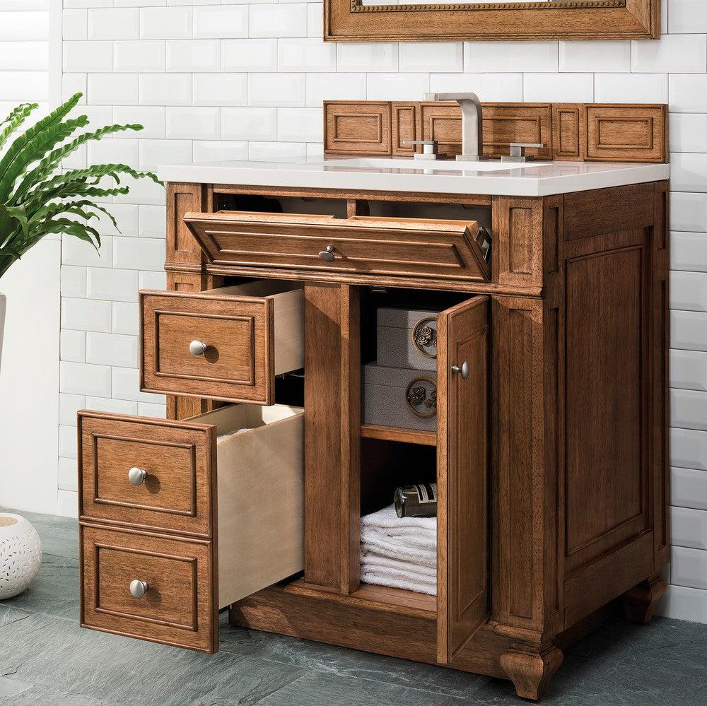 James Martin Vanities Bristol Collection 30-Inch Single Bathroom Vanity in Saddle Brown with Optional Countertops - Perfect for Modern Master Bathrooms and Guest Bathroom Renovations