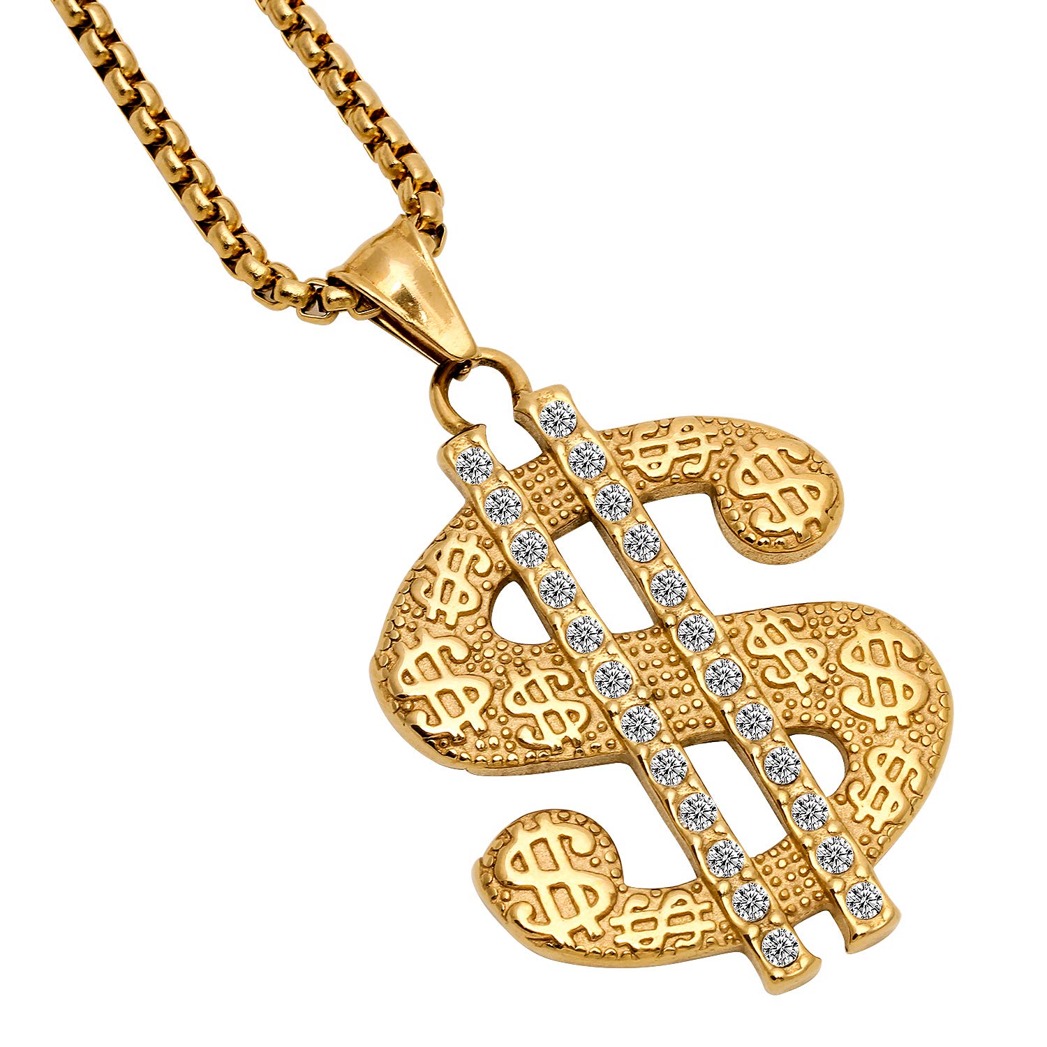 AHIER 18K Gold Plated Dollar Sign Necklace for Men - 30 Inch Rotatable Lion Head Pendant, Hip Hop Chain Jewelry | Perfect for Gifts, Parties & Streetwear Fashion