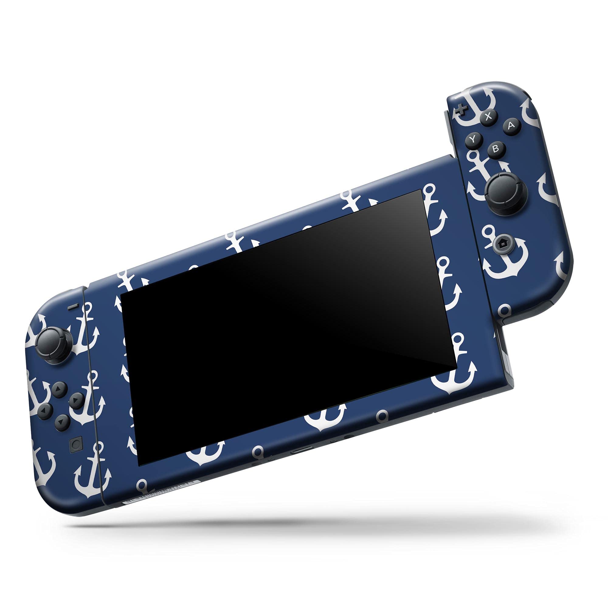 Nintendo Switch Skin Decal - Navy & White Micro Anchors Protective Vinyl Wrap Cover for Switch Console & Joy-Con | Scratch-Resistant, Removable | Perfect for Gaming, Travel & Home Entertainment