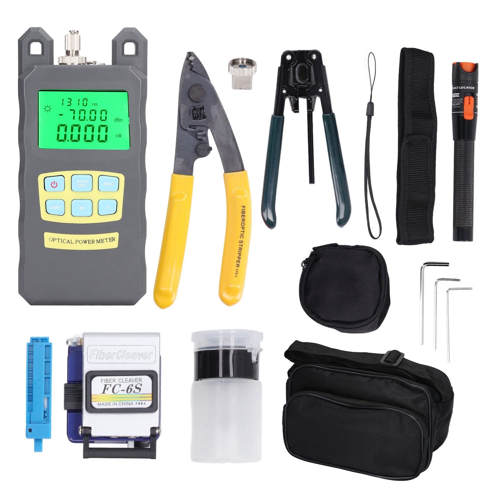 15PCS FTTH Fiber Optic Tool Kit with DXP-20B Optical Power Meter - Complete Cold Connection Assembly Kit for Cable Testing & Network Installation | Perfect for Telecom Technicians & Home Internet Setup