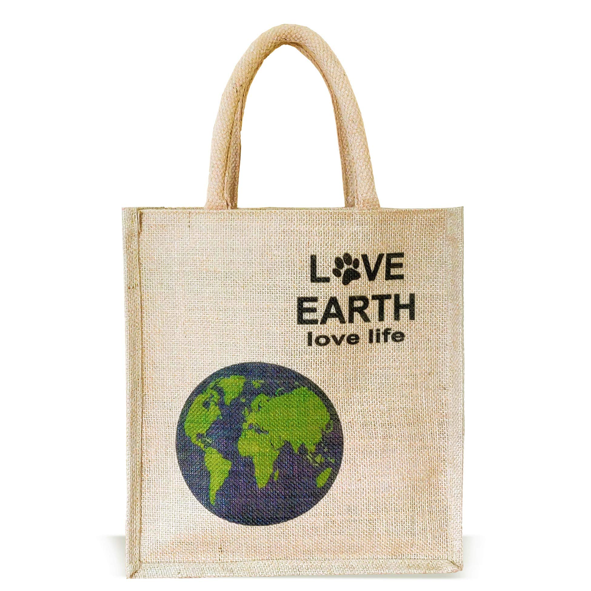 Eco-Friendly Printed Jute Tote Bag with Zipper - Unisex Reusable Lunch Bag & Grocery Shopping Tote - Perfect for Work, Picnics & Sustainable Lifestyle