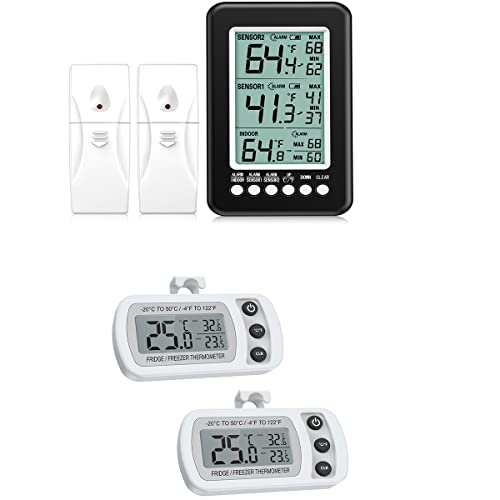 Wireless Digital Refrigerator Thermometer with Audible Alarm - Indoor/Outdoor Freezer Temperature Gauge for Kitchen, Home & Commercial Use | Perfect for Food Storage, Brewing, and Laboratory Monitoring