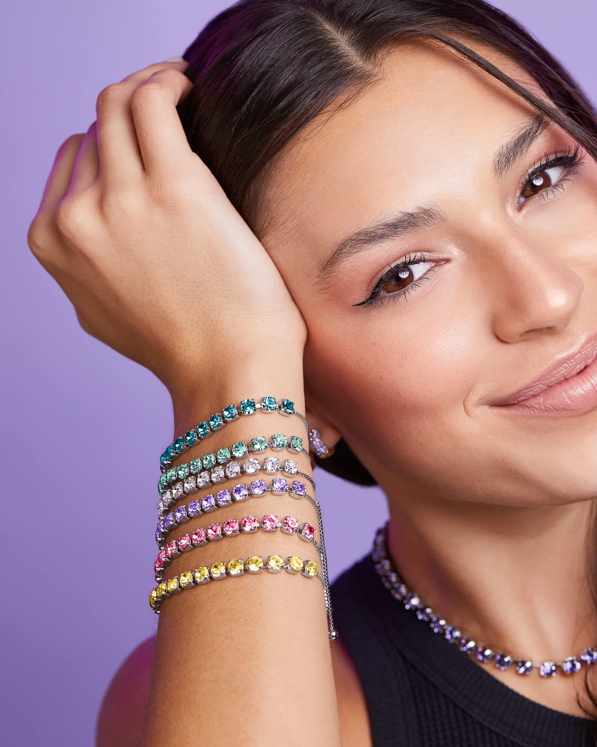 INSPIRED VOICES Adjustable Slider Lariat Tennis Bracelet for Women - Sparkling Rhinestone Fashion Jewelry in Blue, Pink, Purple & More Colors | Perfect for Parties, Weddings & Everyday Wear
