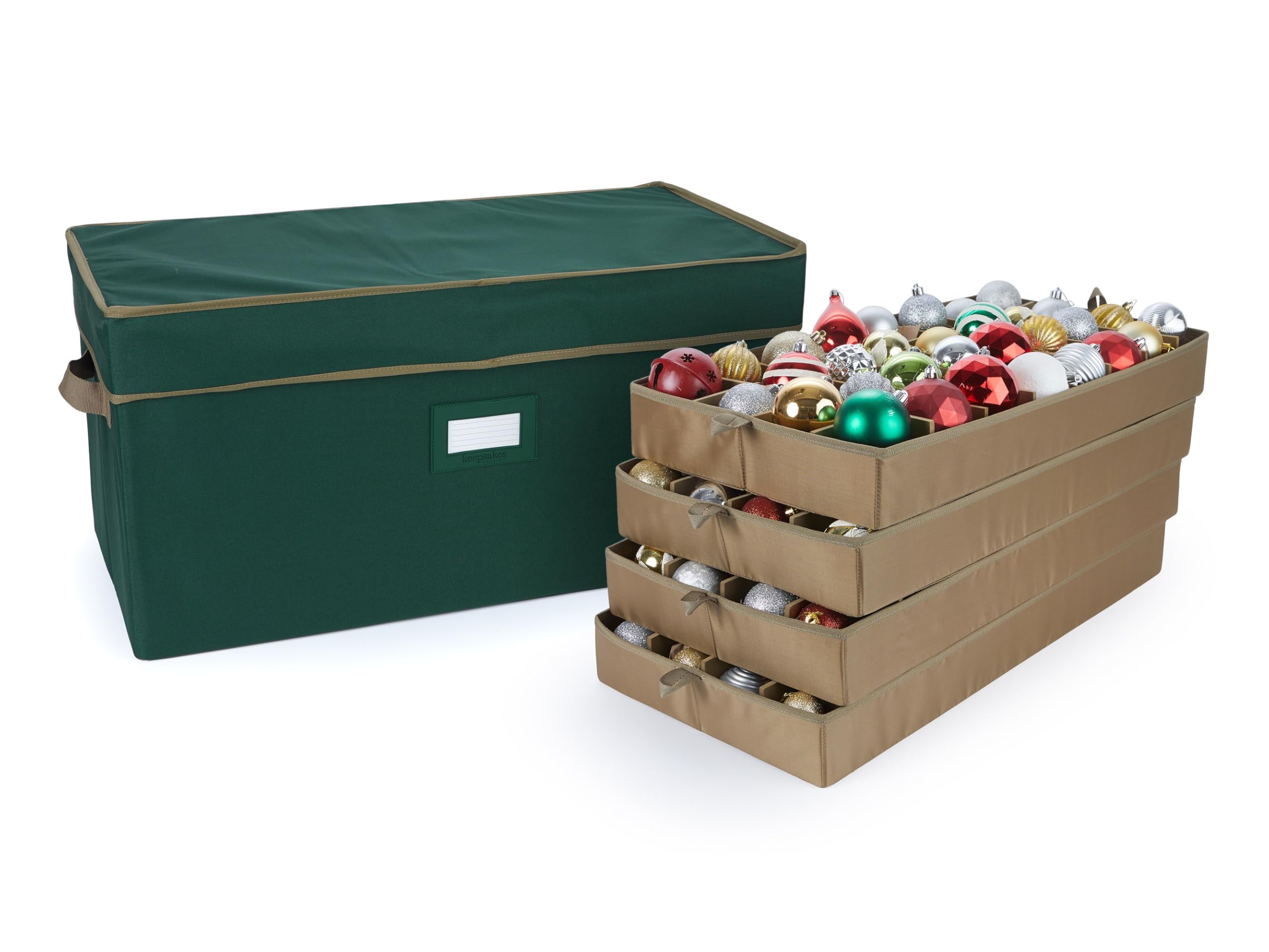 Covermates Adjustable Ornament Storage Box with Carrying Handles & Padded Protection - Holiday Decor Organizer for Christmas Tree Decorations, Wreaths & Keepsakes (Green)