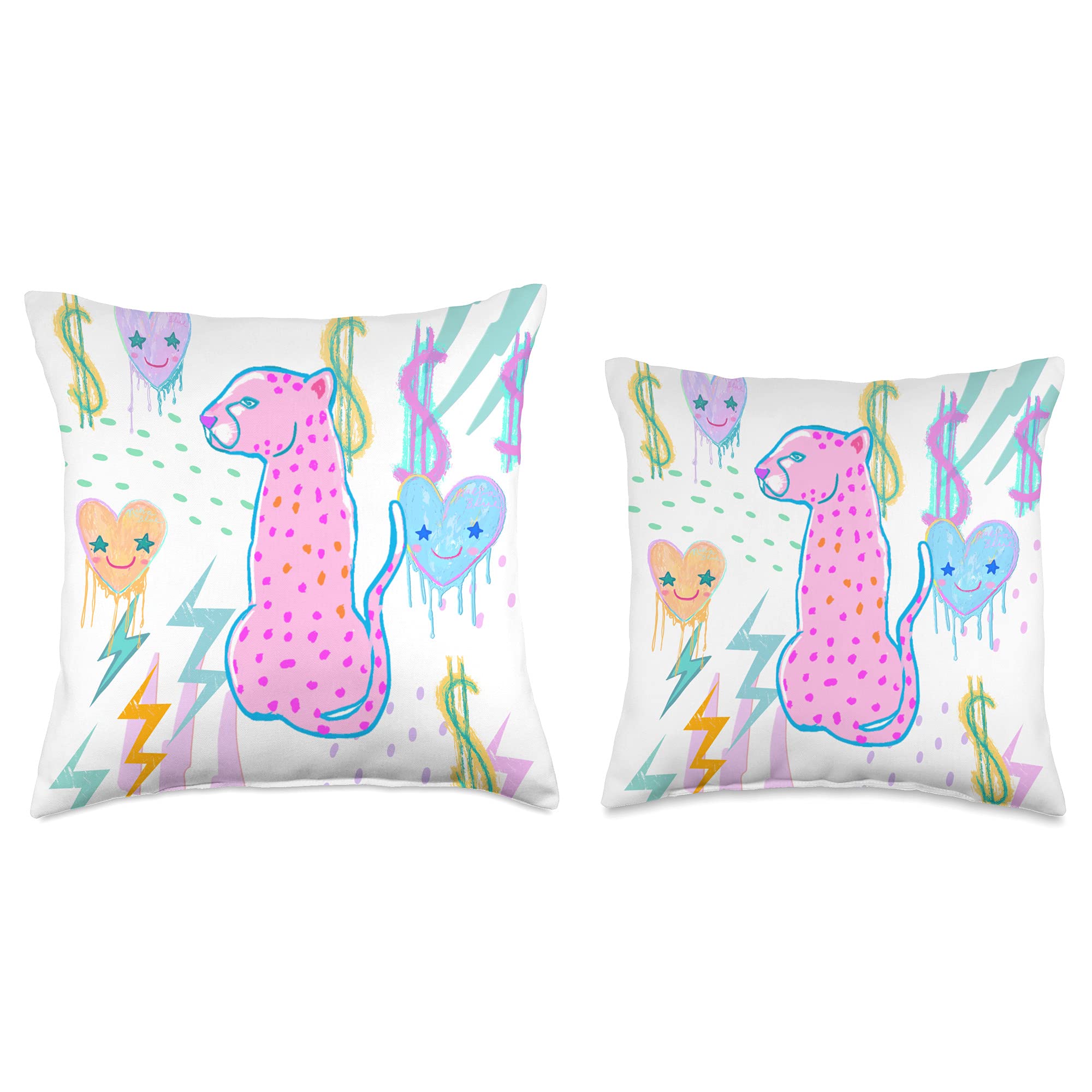 Preppy Art Cheetah Print Pink Throw Pillow - Aesthetic Home Decor for Sofa, Bed & Dorm Room