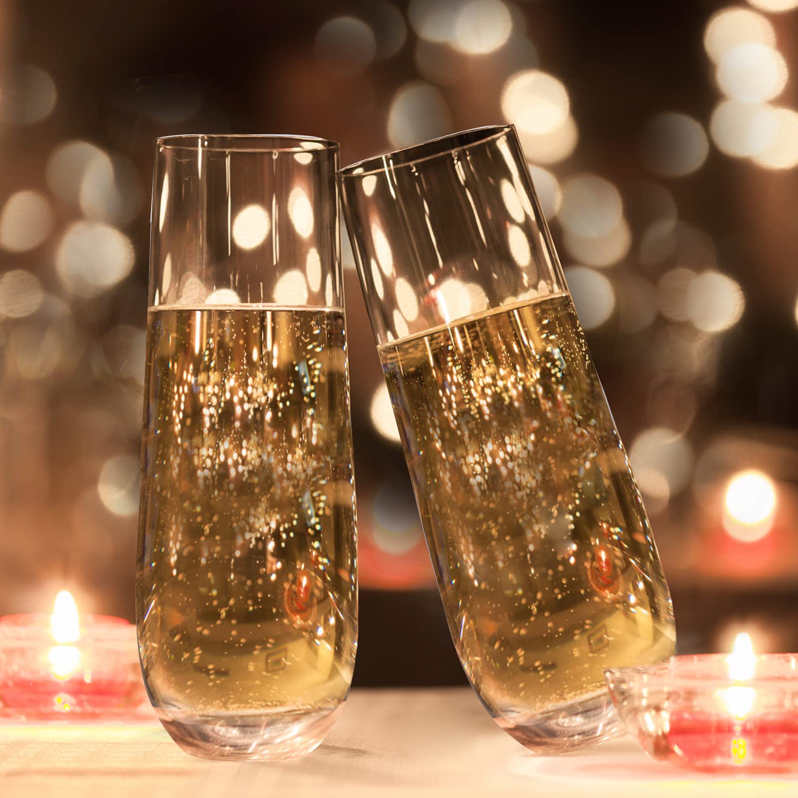 Premium Hand Blown Crystal Stemless Champagne Flutes Set of 4 - 10.2oz Elegant Prosecco, Cocktail & Mimosa Glasses for Wedding, Party & Home Bar Entertaining