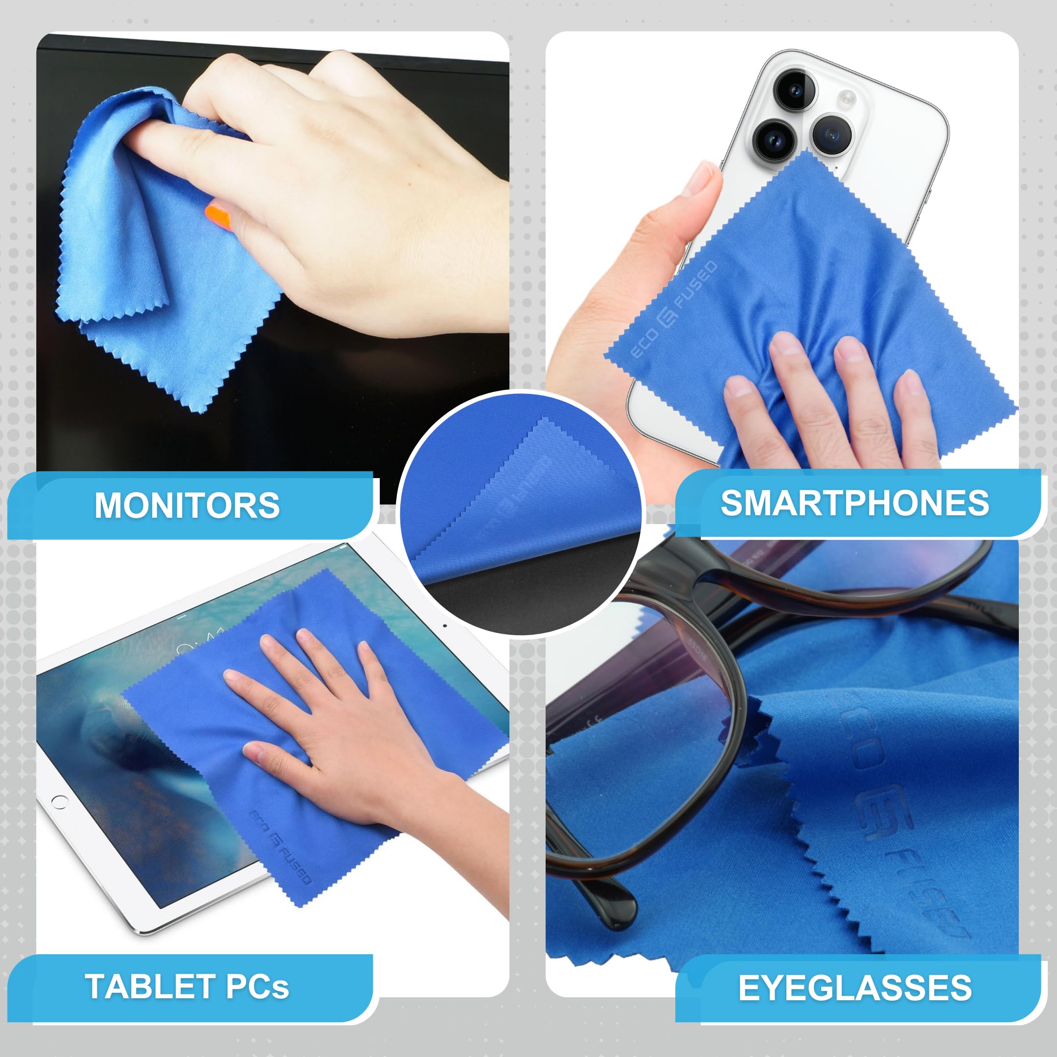 Microfiber Cleaning Cloths 6-Pack for Glasses, Lenses & Phones - 7x6