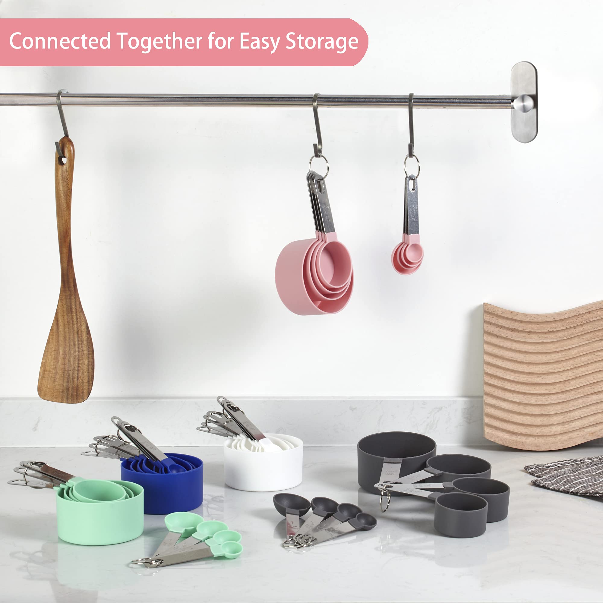 Premium 10-Piece Stainless Steel Measuring Cups and Spoons Set - Stackable Kitchen Gadgets for Dry & Liquid Ingredients (Pink) - Perfect for Baking, Cooking & Meal Prep