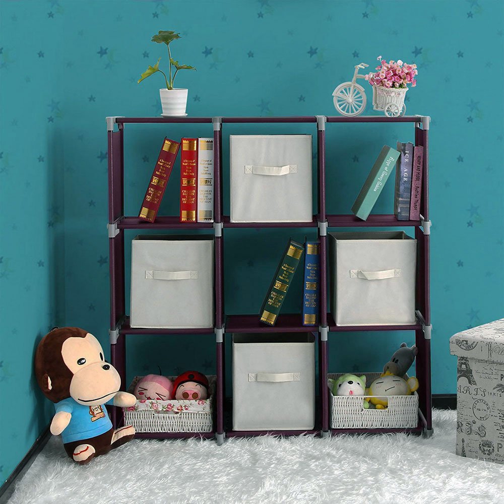 9-Cube Kids Bookcase Toy Storage Organizer - 3-Tier Bookshelf for Bedroom, Playroom & Office - DIY Cube Shelf Cabinet for Books, Toys & Clothes Storage