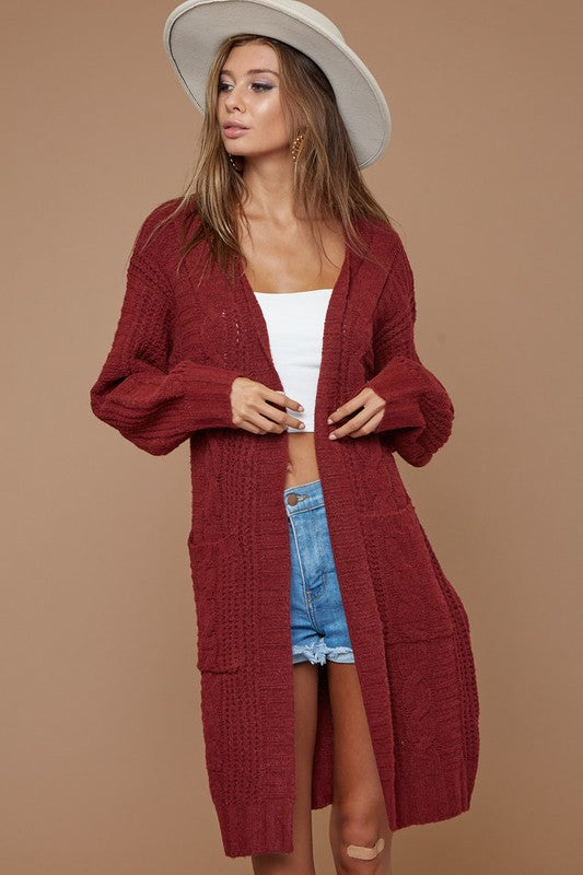 BiBi Women's Cable Knit Open Front Long Sleeve Cardigan Sweater - Cozy Fall & Winter Layering Piece for Office, Date Night and Casual Outfits