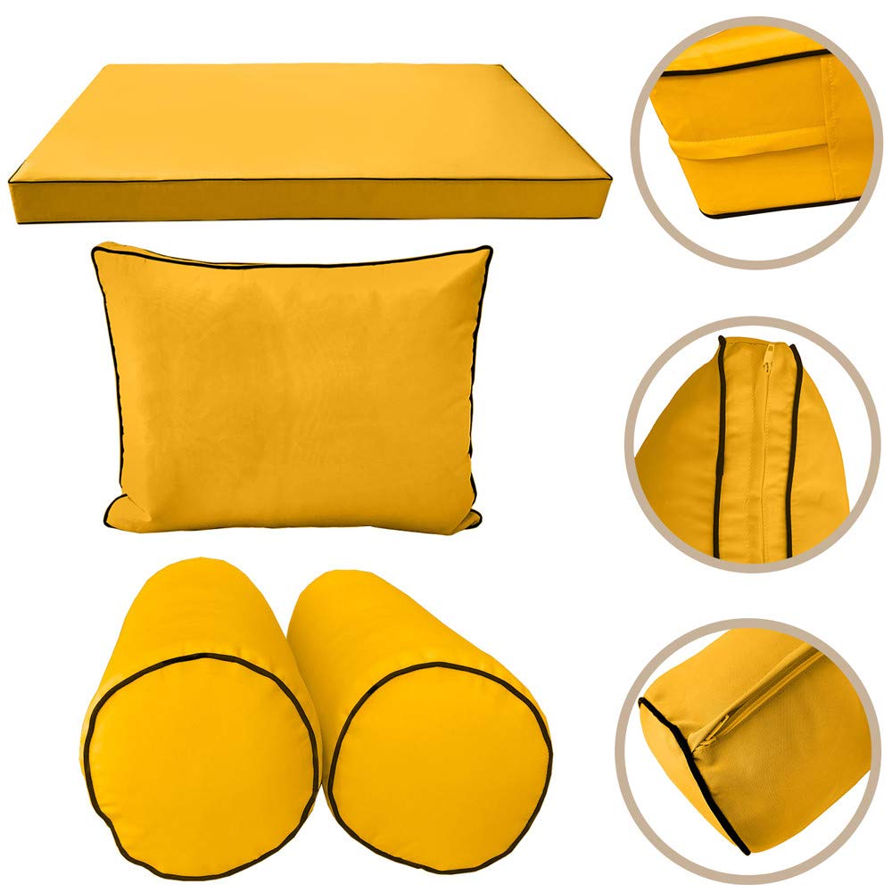 Prolinemax 6-Piece Full Size Outdoor Daybed Cushion Set with Contrast Piping - Includes Mattress, Bolster & Pillows - Perfect for Patio, Poolside & Garden Lounging (Style AD108)