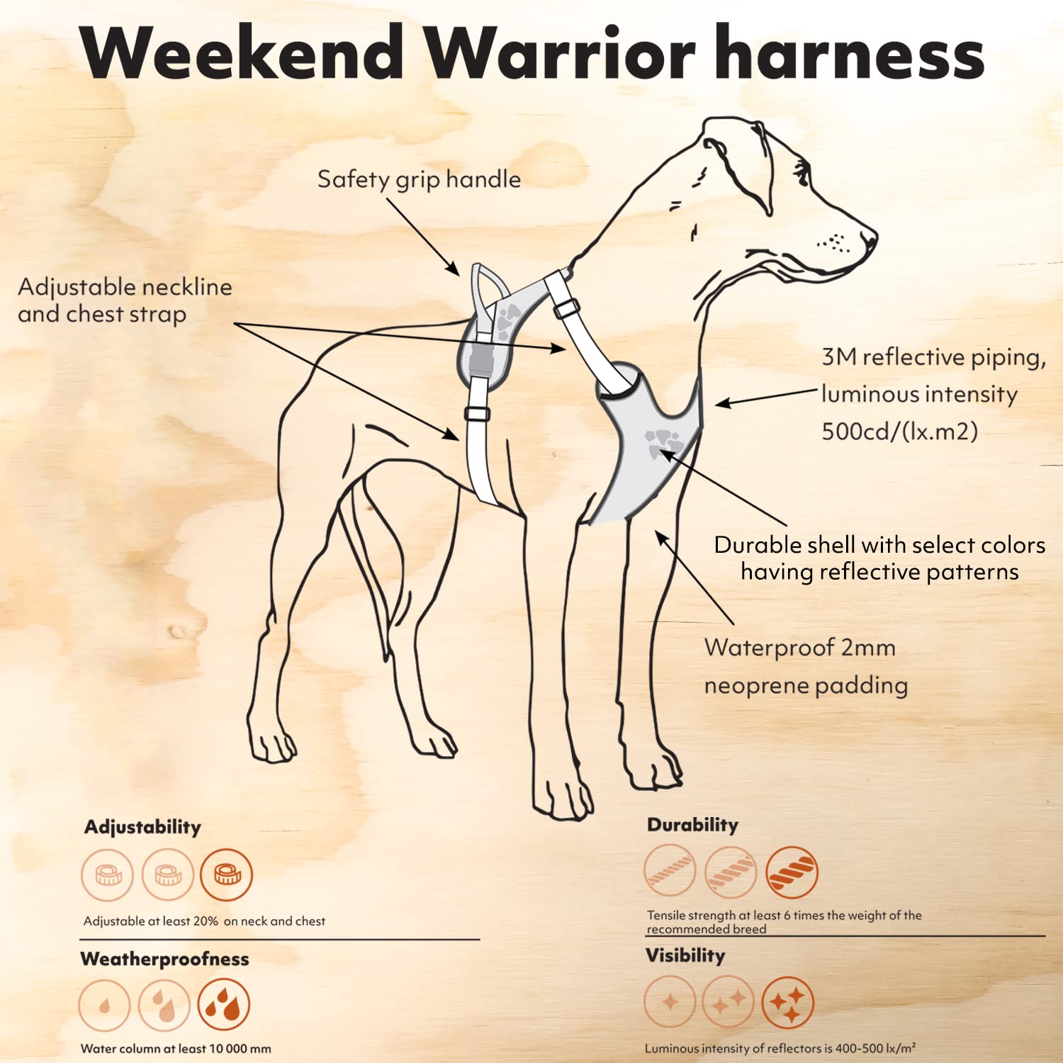 Hurtta Weekend Warrior ECO Dog Harness - Adjustable Reflective Vest for Medium Dogs 16-18 inch Chest - Perfect for Hiking, Running & Outdoor Adventures (Hedge Green)