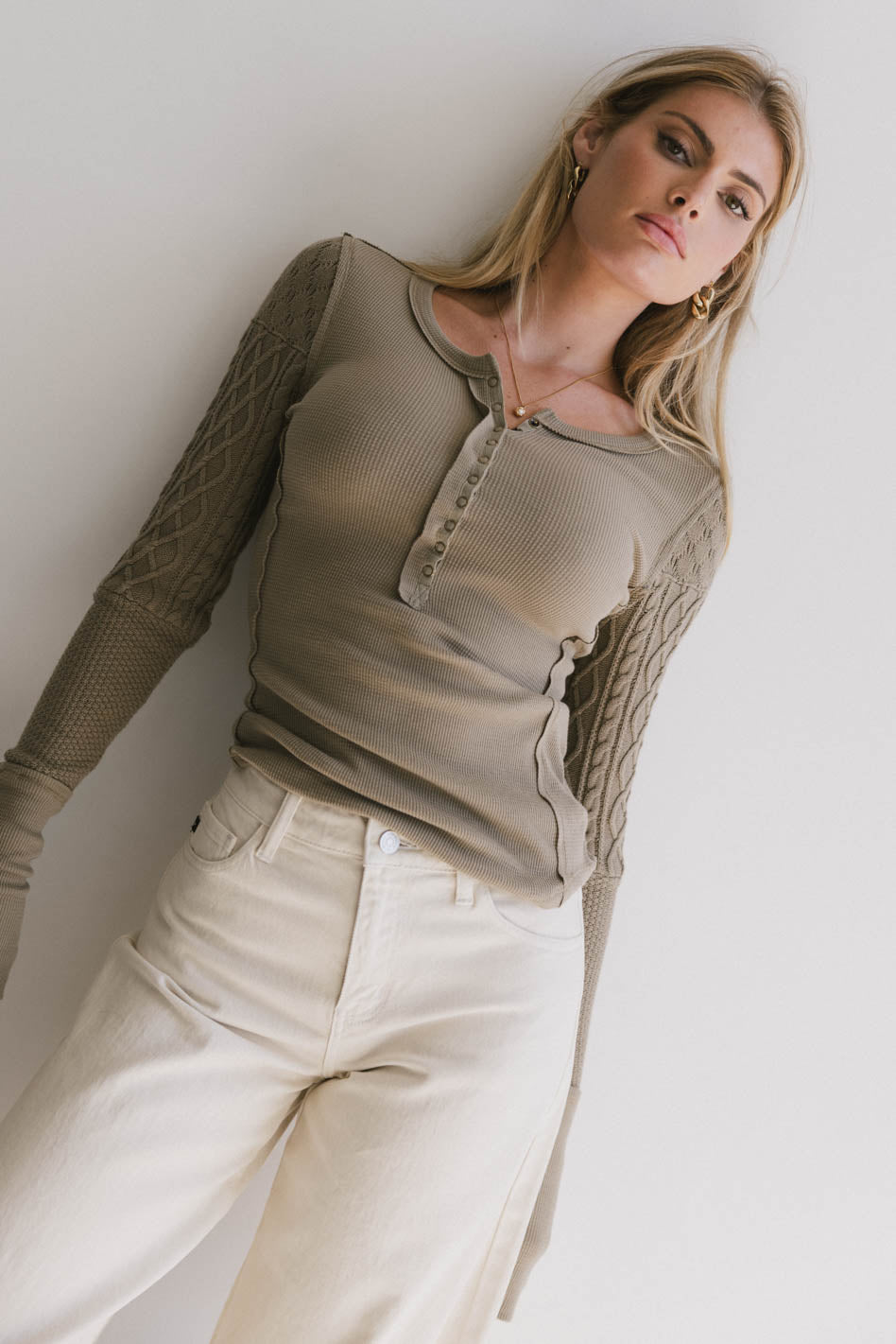 Naomi Cable Knit Sleeve Top in Olive - Women's Casual Sweater for Fall & Winter | Perfect for Office, Date Night & Holiday Outfits