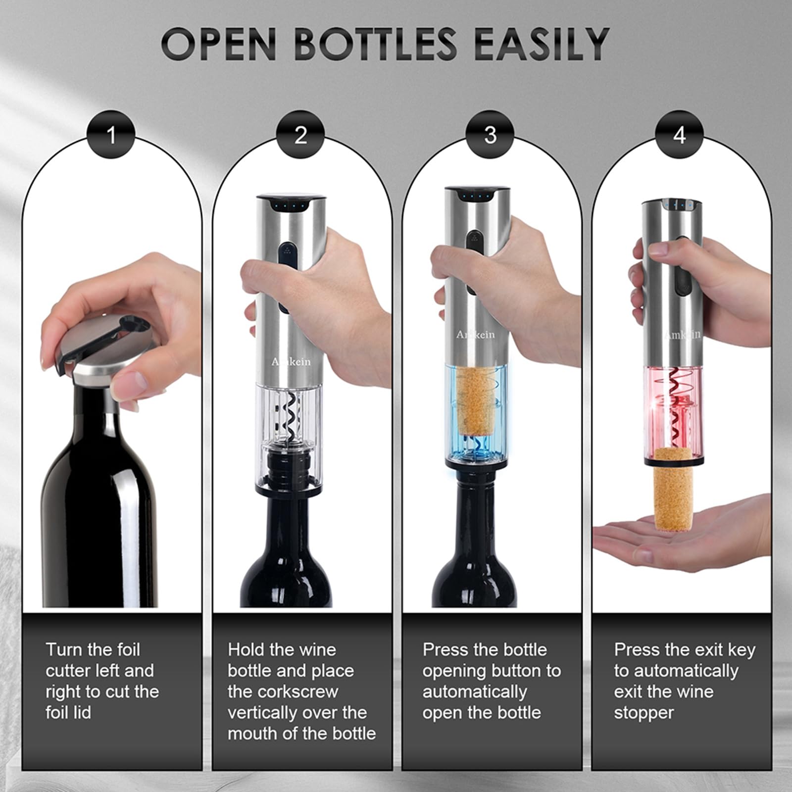 Automatic Electric Wine Opener with Charger, Wine Aerator, Vacuum Preserver, Foil Cutter & USB Cable - Perfect for Home, Parties & Gifts - Easy & Fast Wine Bottle Opening Solution