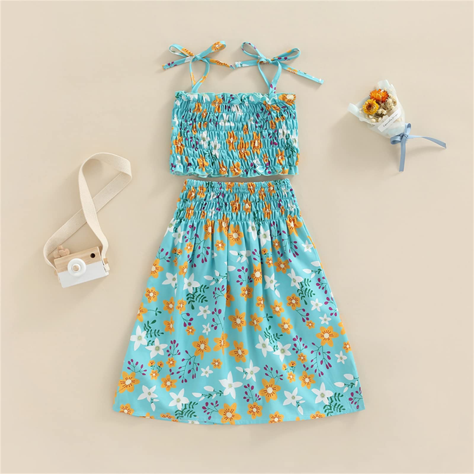 Toddler Baby Girl Summer Outfit Set - Ruffle Strap Crop Top & High Waist Floral Maxi Skirt | Playtime, Beach & Party Wear