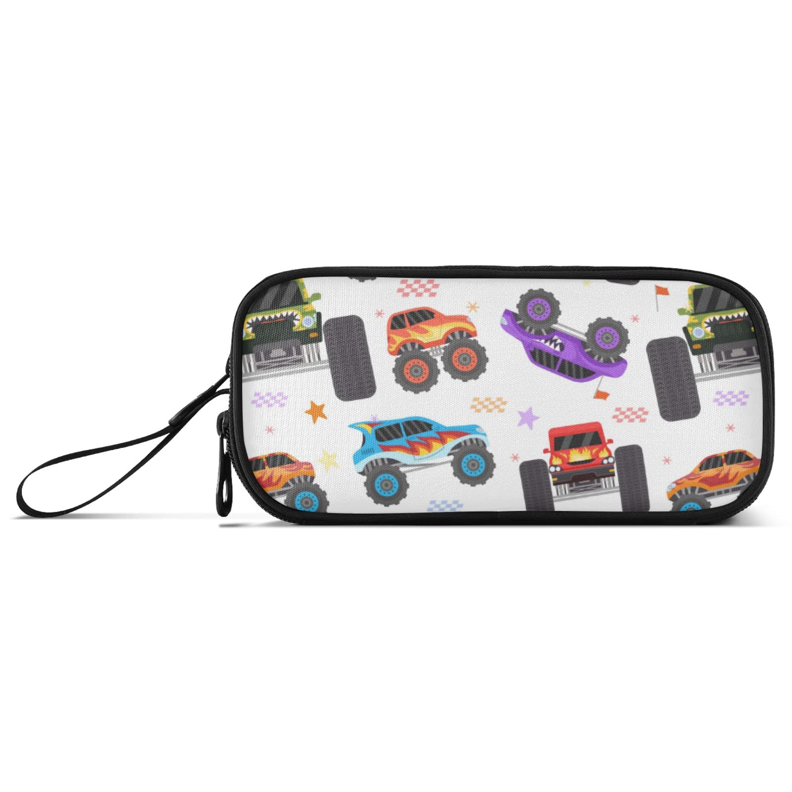 Stylish Cartoon Monster Trucks Pencil Case for Kids & Adults - 3-Zipper School Supply Organizer with Multiple Pockets | Perfect for School, Office & Travel Organization
