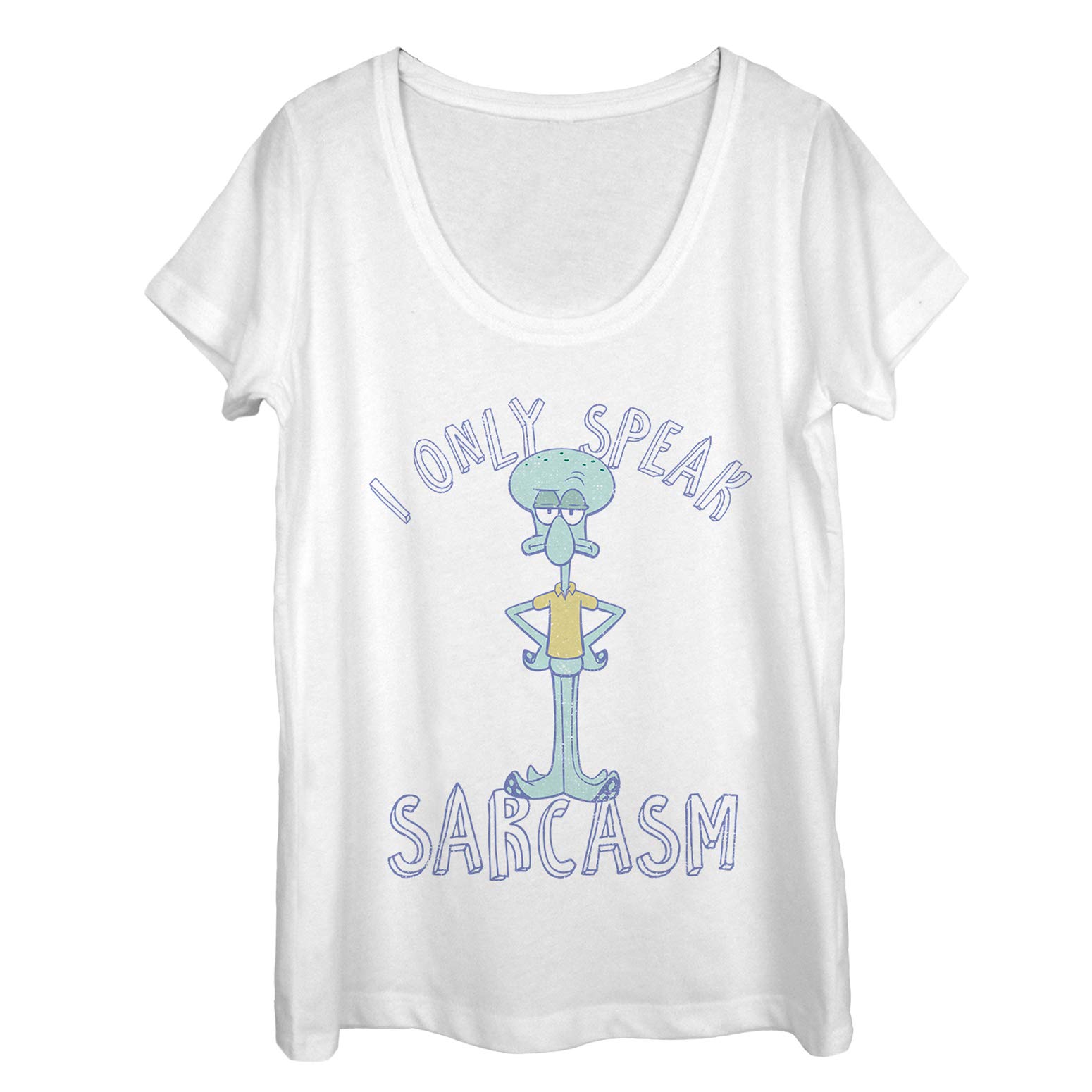 Women's Spongebob Squarepants Squidward Speaks Sarcasm Scoop Neck T-Shirt - Funny Cartoon Graphic Tee for Casual Wear & Cosplay