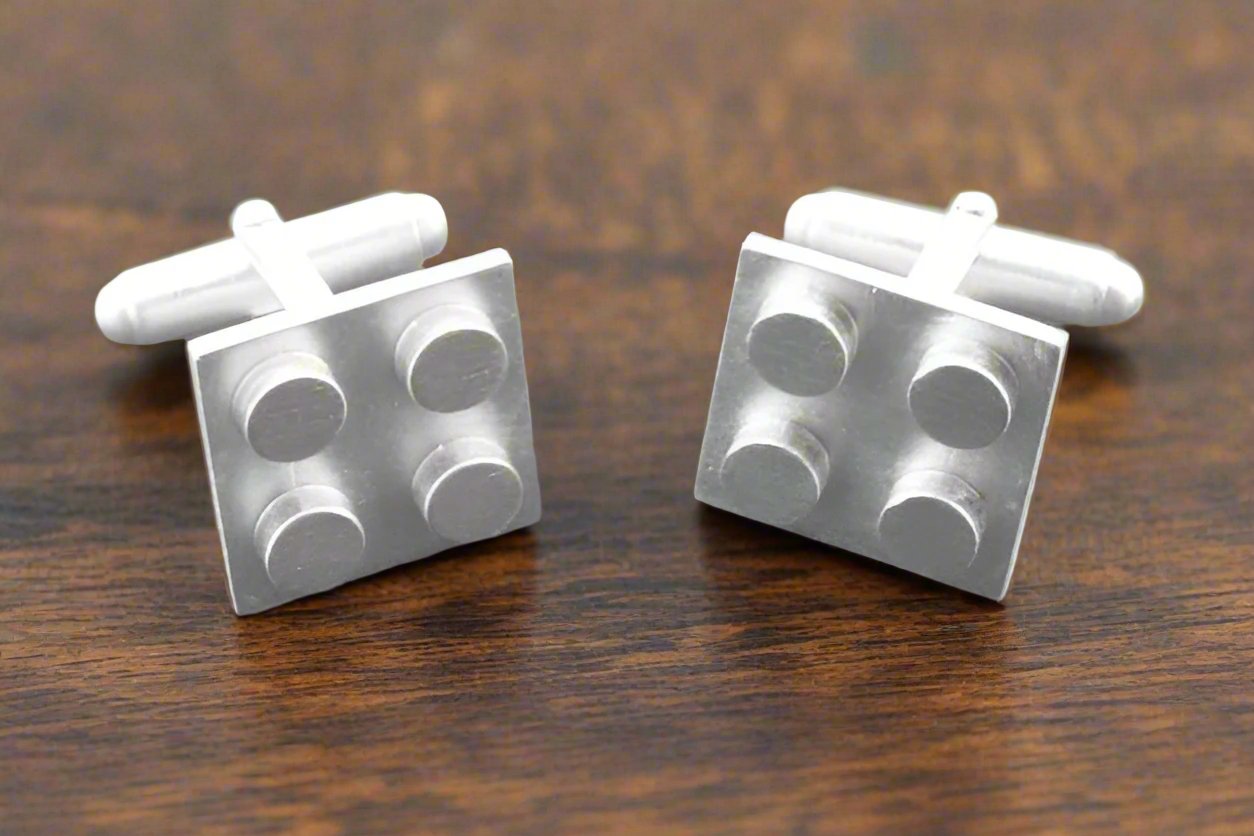 Premium Brushed Sterling Silver Lego Cufflinks - Stylish Office & Formal Wear Accessories for Men