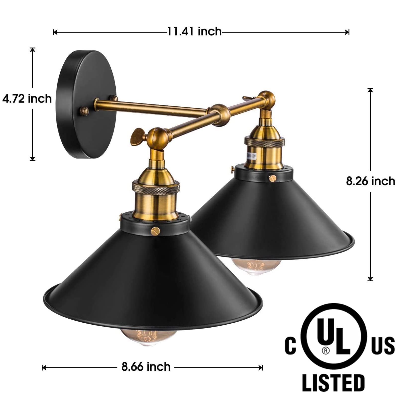2-Light Black Farmhouse Bathroom Vanity Light Fixture - Industrial Wall Sconce with Gold Accents for Mirror Lighting | Perfect for Bathroom, Kitchen Cabinet & Dressing Room Décor