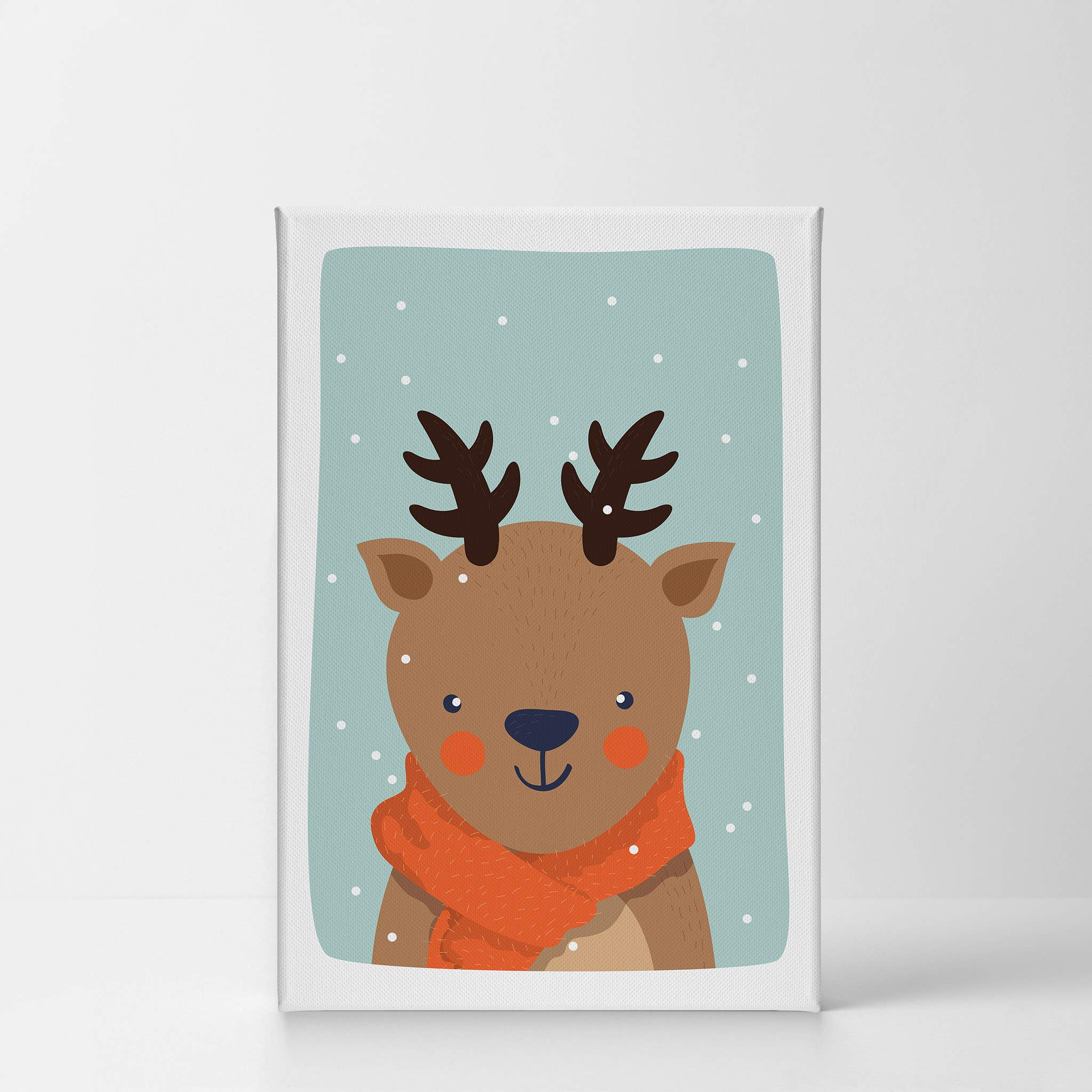 Cute Deer Winter Theme Canvas Print - Turquoise Background Wall Art for Kids Room, Nursery & Baby Room Decor - Ready to Hang 12x8 Inches - Made in USA | Perfect for Children's Bedrooms, Playrooms & Gift Giving