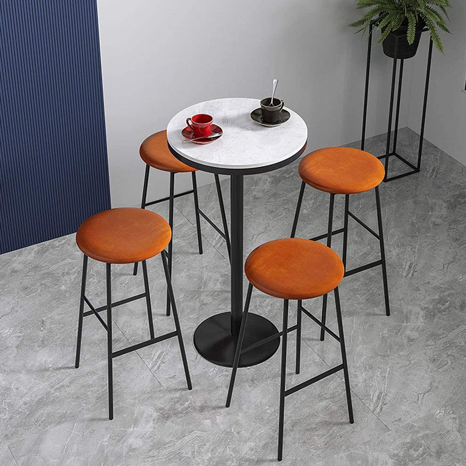 Modern Gold Bar Table with Marble Top - Round Cocktail Table with Sturdy Metal Base - Easy Assembly Black High Counter (75cm Height) - Perfect for Living Room, Bar, Lounge & Home Decor