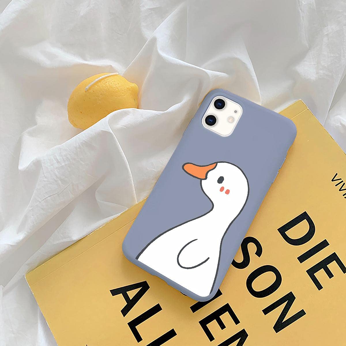Cute Cartoon Duck iPhone 12 Mini Case - Kawaii Animal Blue Liquid Silicone Soft Gel Rubber Phone Cover for Women & Girls | Perfect Gift for Birthday, Valentine's Day & Everyday Protection