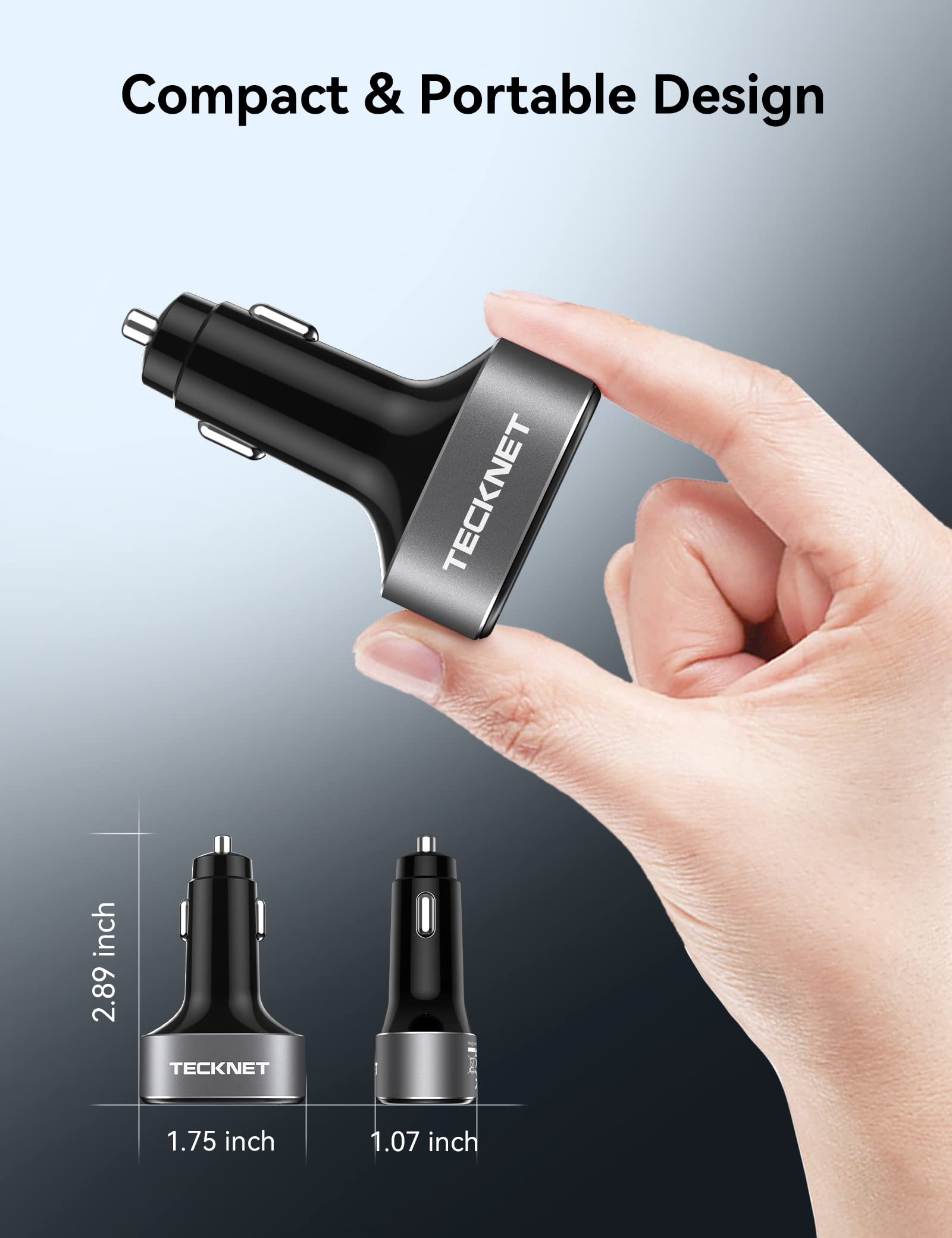 TECKNET 54W 4-Port USB Car Charger with QC 3.0 Fast Charging - Multi Port Car Adapter Compatible with iPhone 15 Pro Max/15 Plus/15/14/13, Samsung Galaxy - Perfect for Road Trips, Family Travel & Charging Multiple Devices On The Go