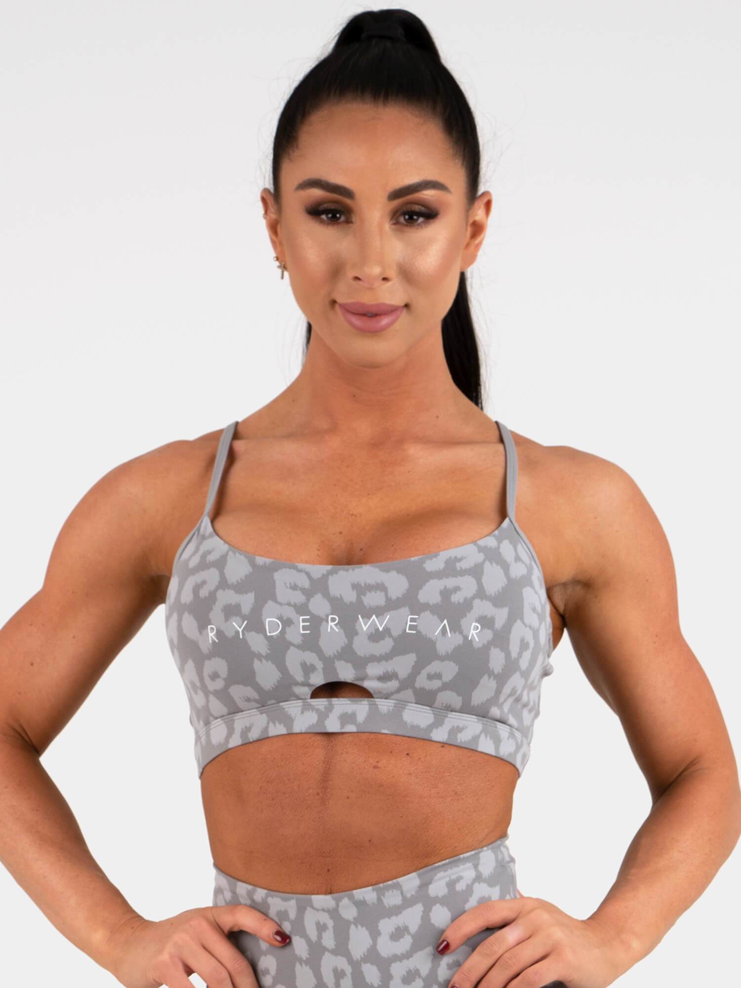 Women's High Impact Animal Print Sports Bra - Leopard Grey for Running, Yoga & Gym Workouts