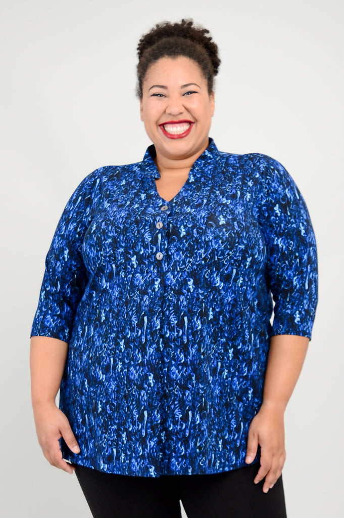 Edwina Women's Bamboo V-Neck Top - Soft Deepwater Blue Casual Shirt for Everyday Wear & Layering