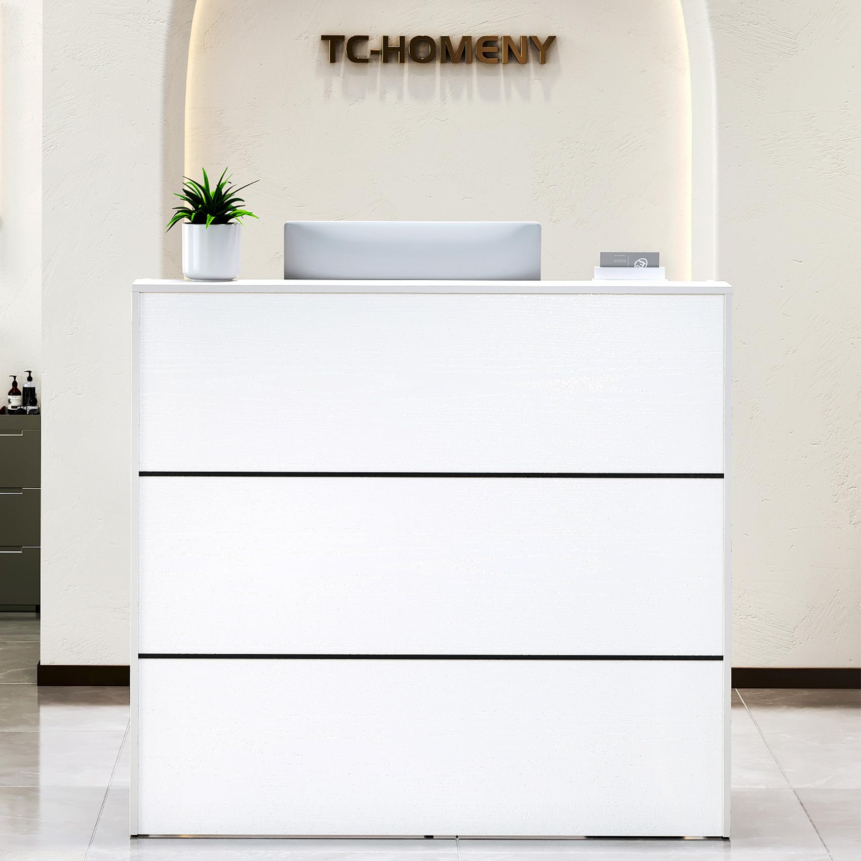 TC-HOMENY 48'' White Modern Reception Desk Counter Table with Cable Grommet - Perfect for Beauty Salon, Retail Store & Home Office (48