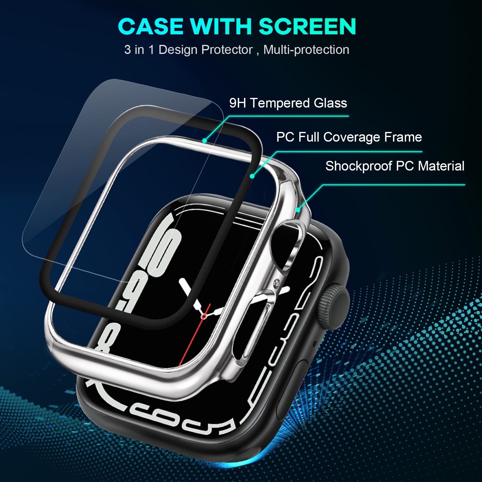 ORIbox Hard PC Case with Tempered Glass Screen Protector for Apple Watch Series 6/5/4/SE - Ultra-Thin HD Bumper Protective Cover, Silver - Perfect for Workout, Outdoor Activities & Daily Use
