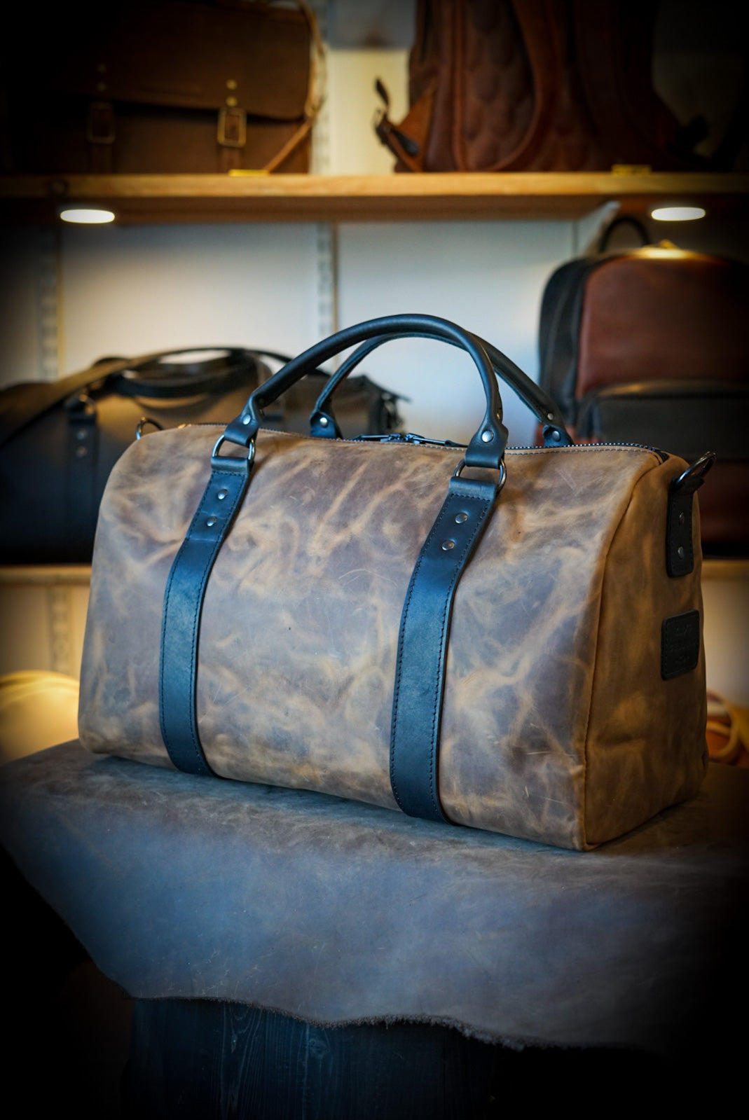 Premium Overnight Duffle Bag - Tobacco Brown with Flat Black Accents - Perfect for Travel, Gym & Weekend Getaways