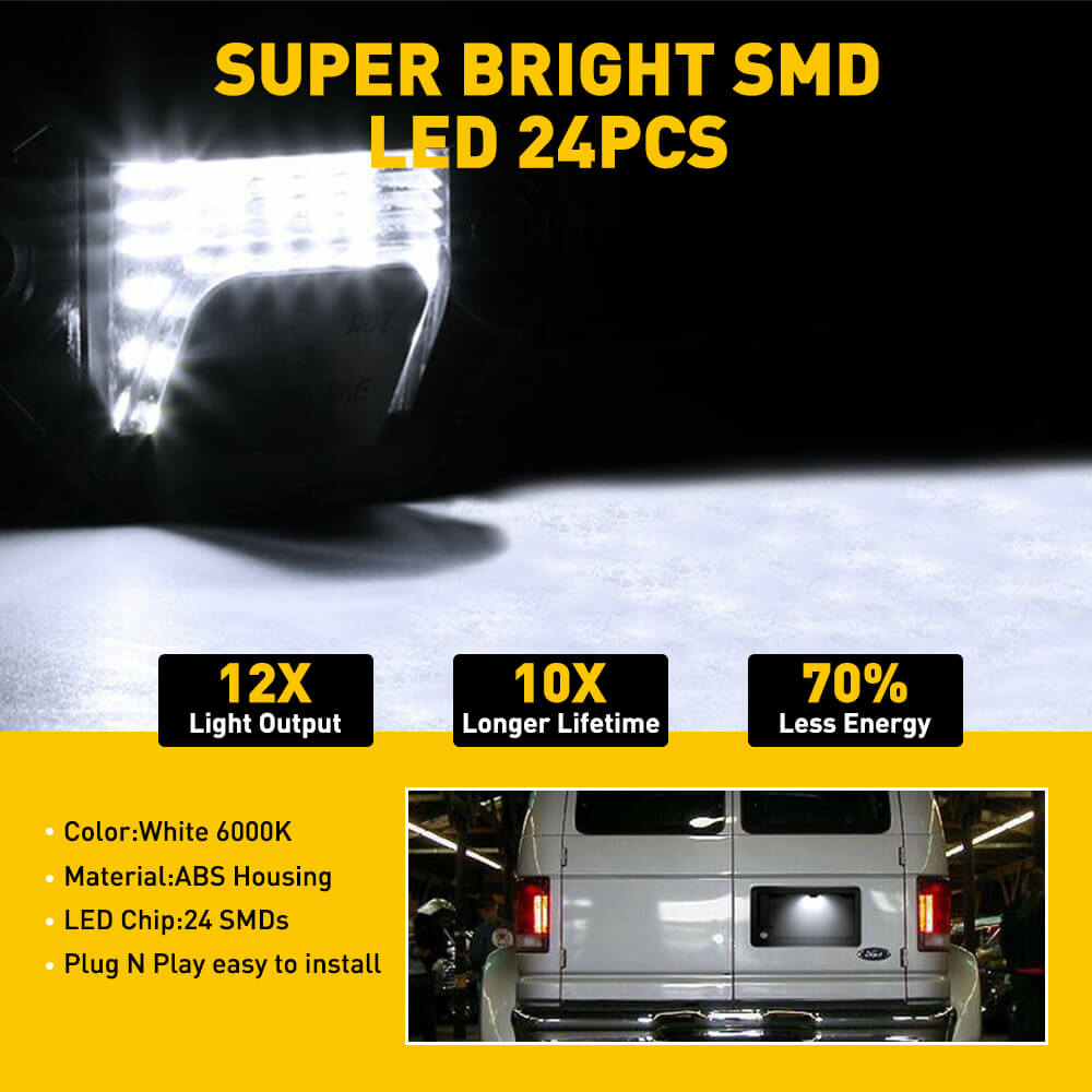 Bright White LED License Plate Light Assembly for 1992-2018 Ford E-Series (E150/E250/E350) & 1996-2007 Ford E450 - Easy Installation, Durable Replacement Bulbs - Perfect for Night Driving & Enhanced Vehicle Visibility