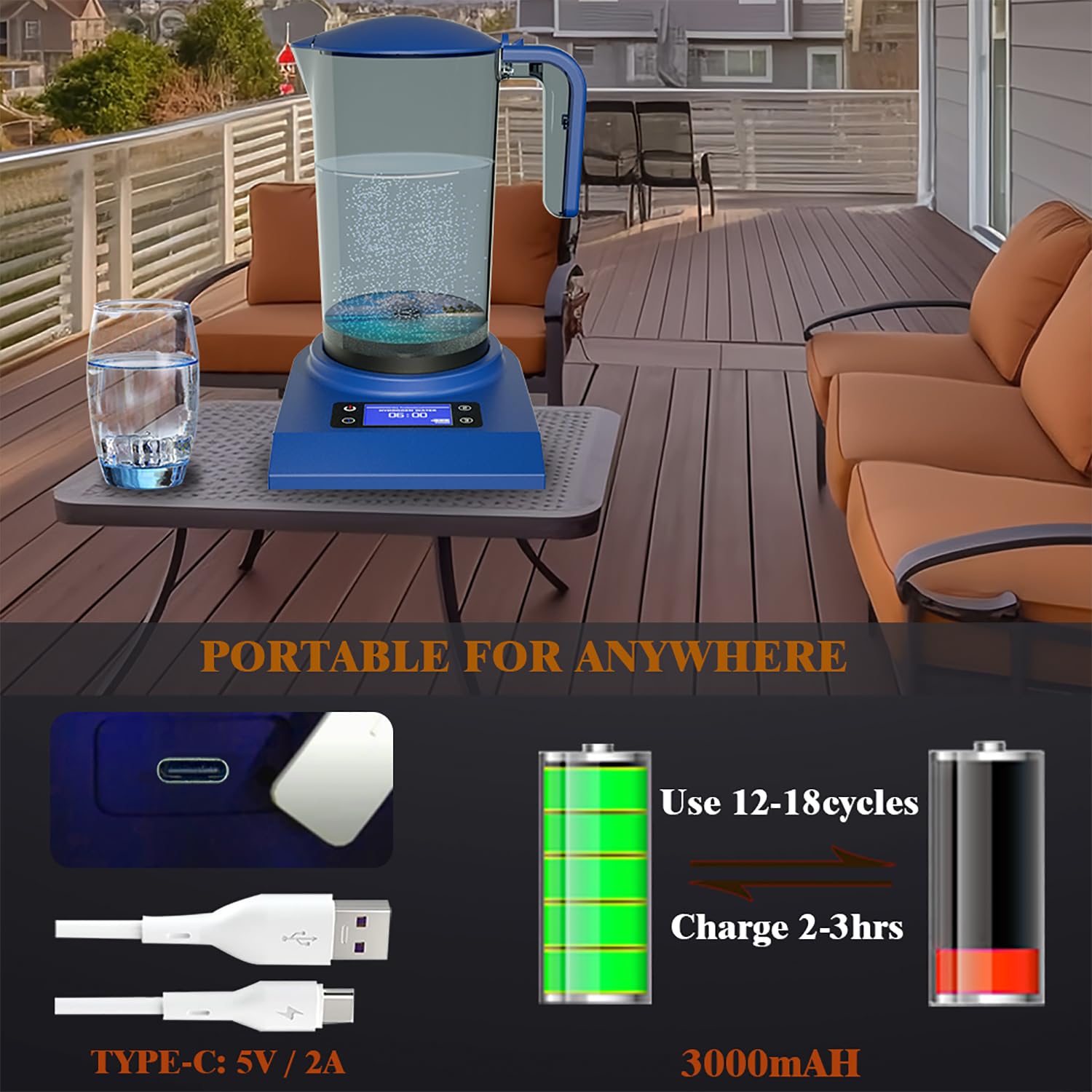 Hydrogen Alkaline Water Machine Generator - 2.0L Smart Ionized Water Pitcher with LED Display & Touch Control for Home & Office | Perfect for Hydration, Detox & Healthy Living