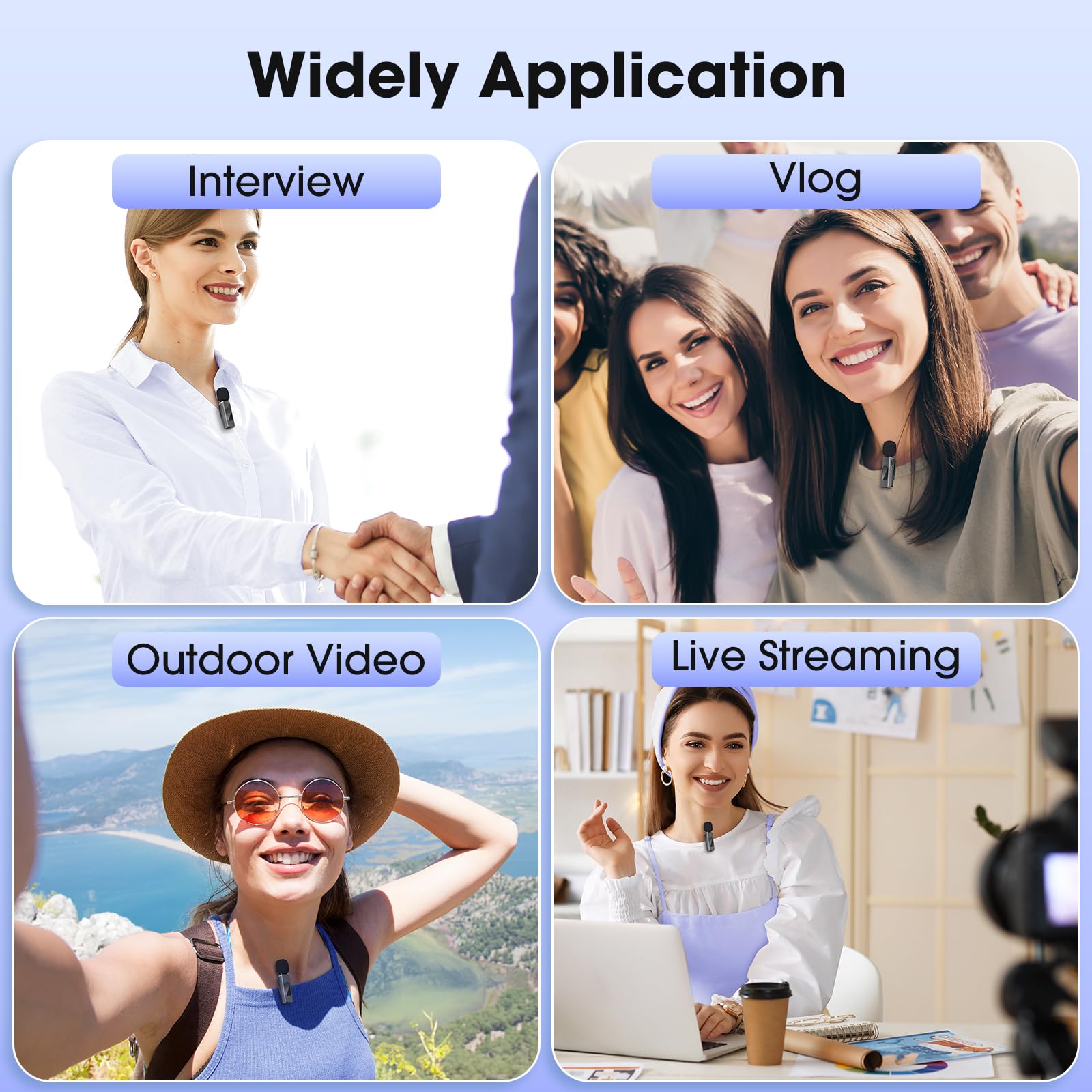 Wireless Lavalier Microphone for iPhone 15/14/13, Android, PC, Laptop - Noise Cancelling Mini Mic for Vlogging, YouTube, TikTok Live Streaming, Podcasting, Interviews (2 Pack) - Perfect for Content Creators, Journalists & Online Teachers