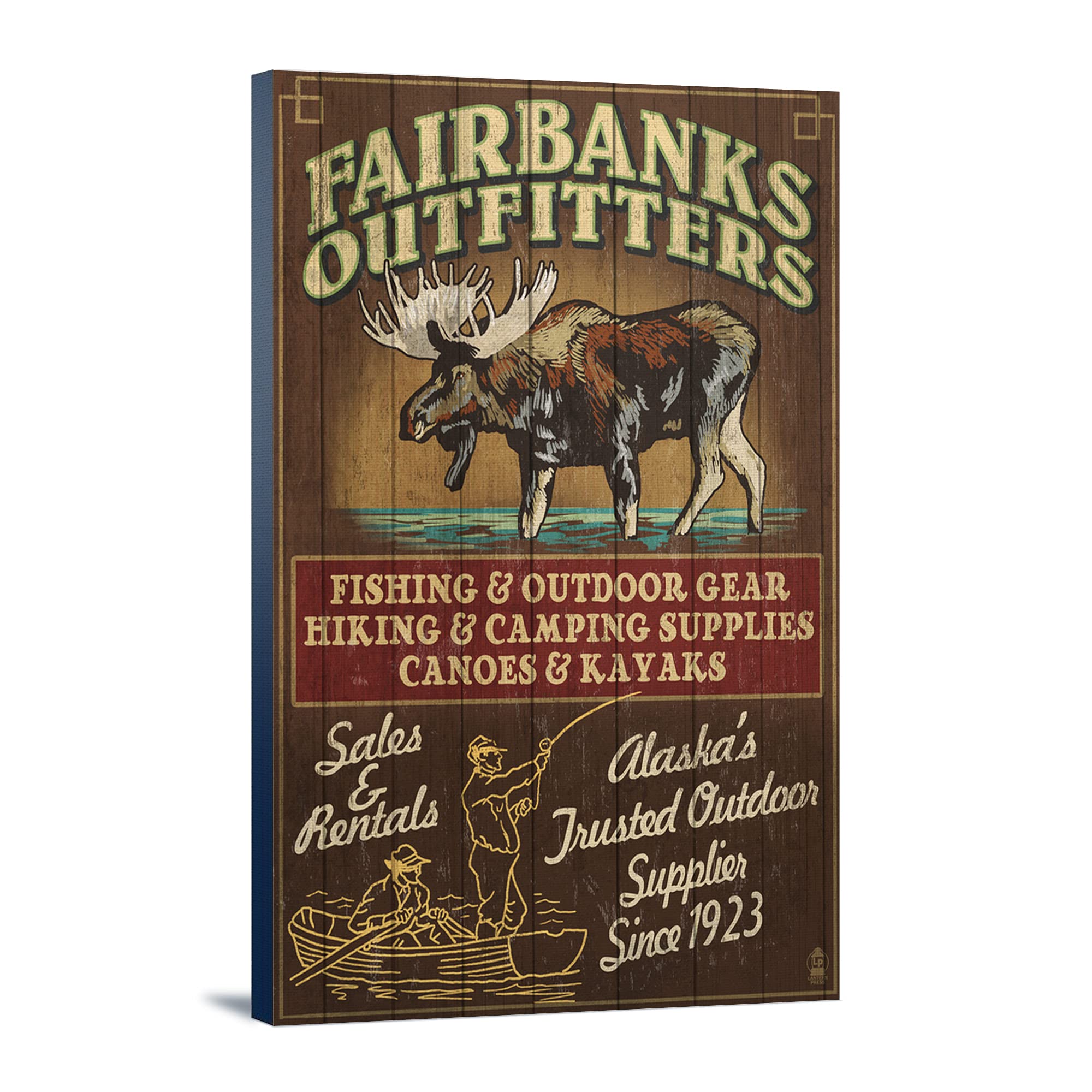 Fairbanks Alaska Moose Outfitters Vintage Sign - 16x24 Wrapped Canvas Wall Art Decor | Rustic Cabin & Hunting Lodge Decorations