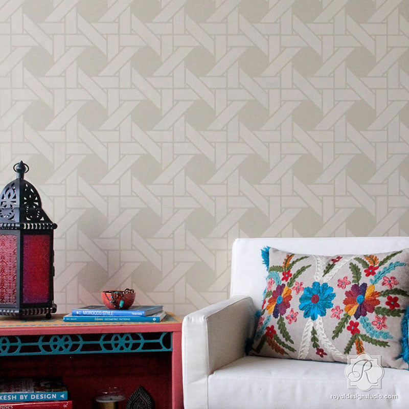 Interwoven Basketweave Wall Stencil - DIY Home Decor Painting Template for Living Room, Bedroom, or Nursery | Reusable Wall Art Design Tool