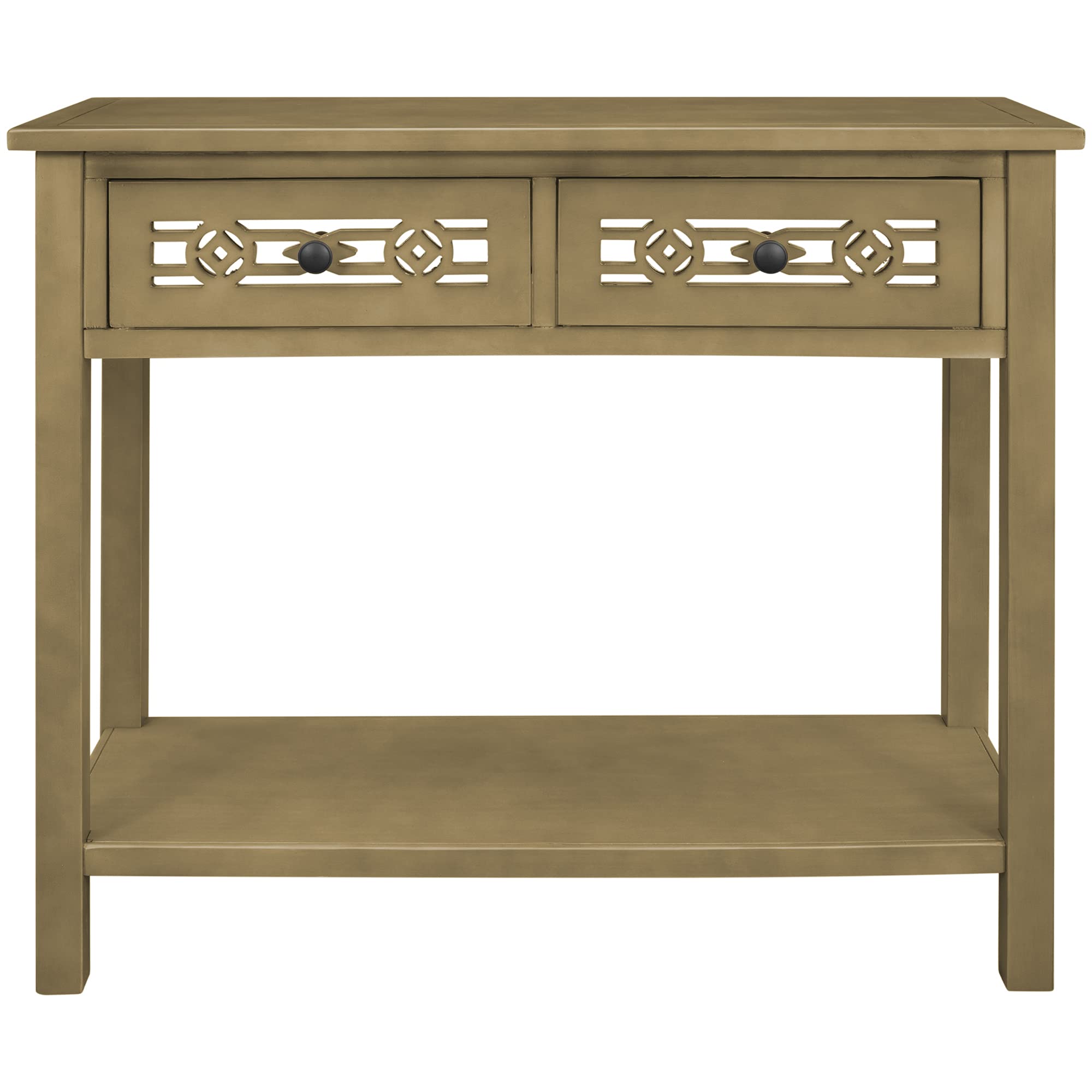Vintage Gold Console Table with Hollow-Out Design, 2 Drawers & Open Shelf - Entryway Sofa Table for Living Room, Bedroom, Hallway Decor | Perfect for Foyer, Front Hall & Home Entryway Organization