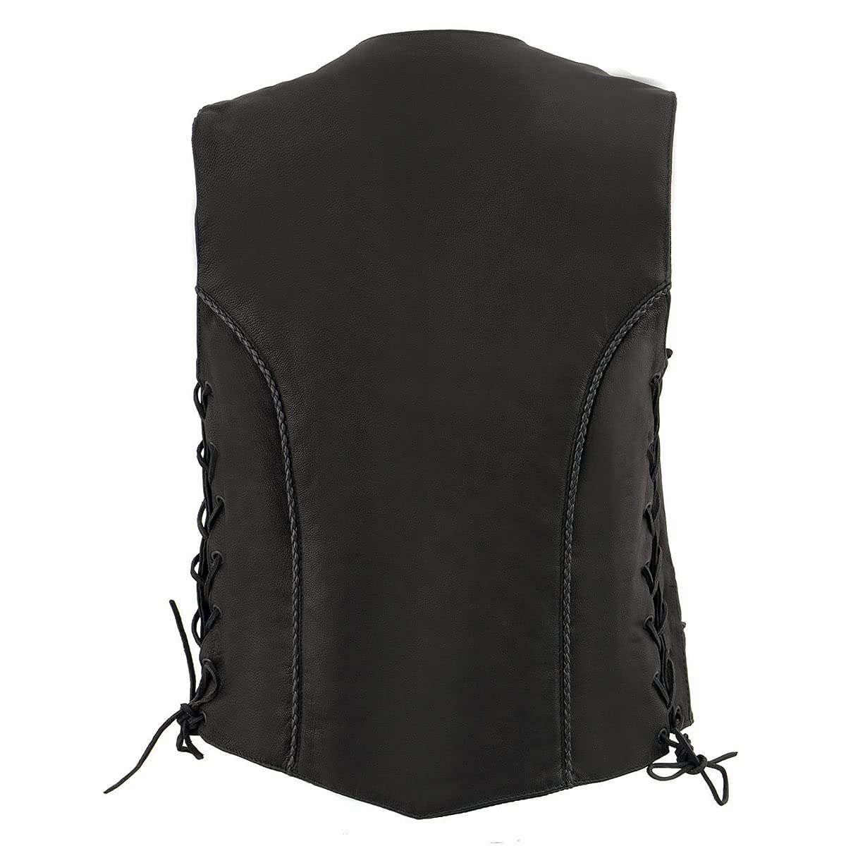 Milwaukee Leather MLL4560 Women's Black Premium Leather Braided Lace-Up Vest | Deep V-Neck Motorcycle Jacket for Biker Ladies | Perfect for Riding, Casual Wear & Outdoor Adventures