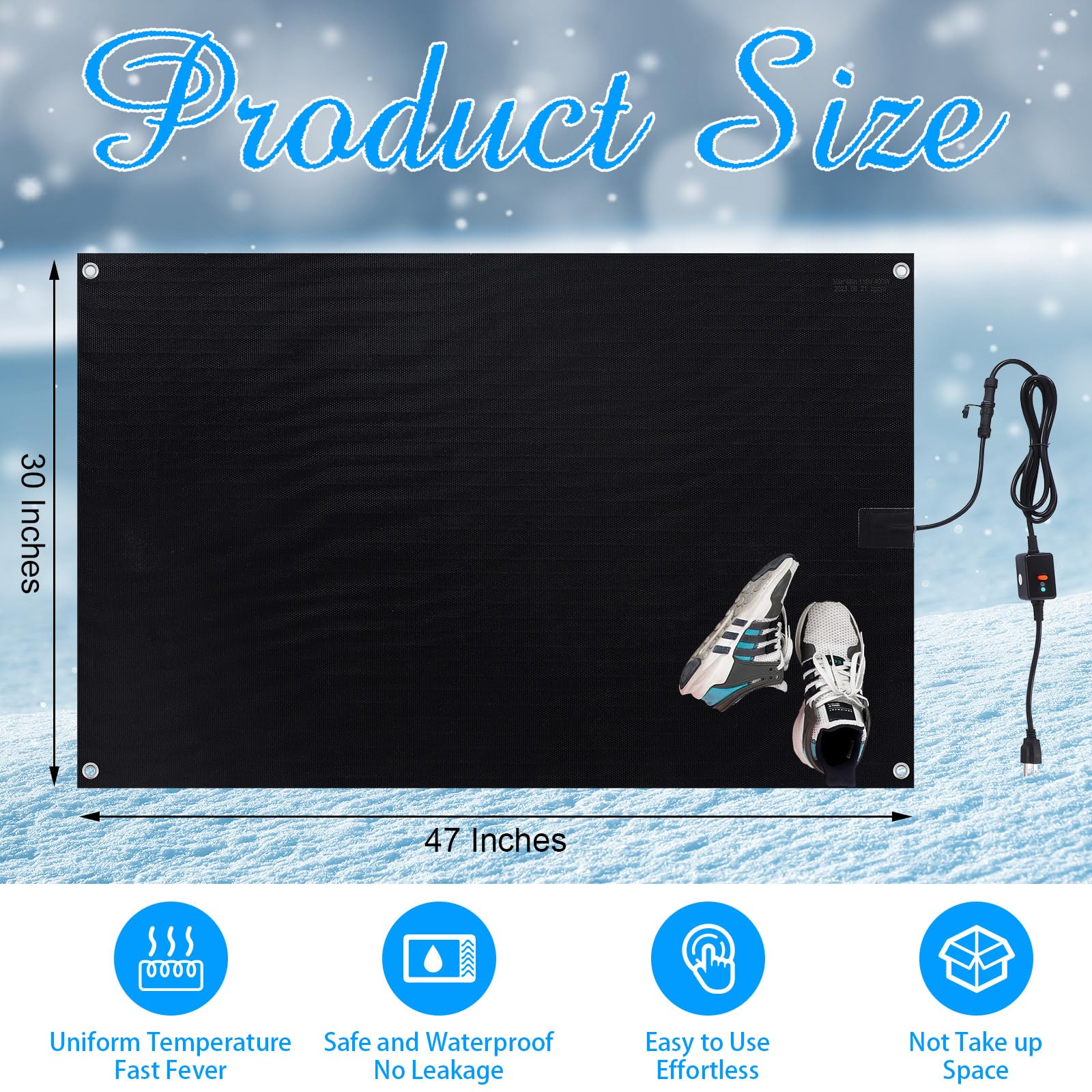 Heated Snow Melting Mats for Outdoor Use - Non-Slip Rubber Heating Entrance Mats with Plug Power Cord - Ideal for Sidewalks, Roof Walkways, and Driveways in Winter (Black, 30 x 47 Inch) - Perfect for Home, Business, and Commercial Properties
