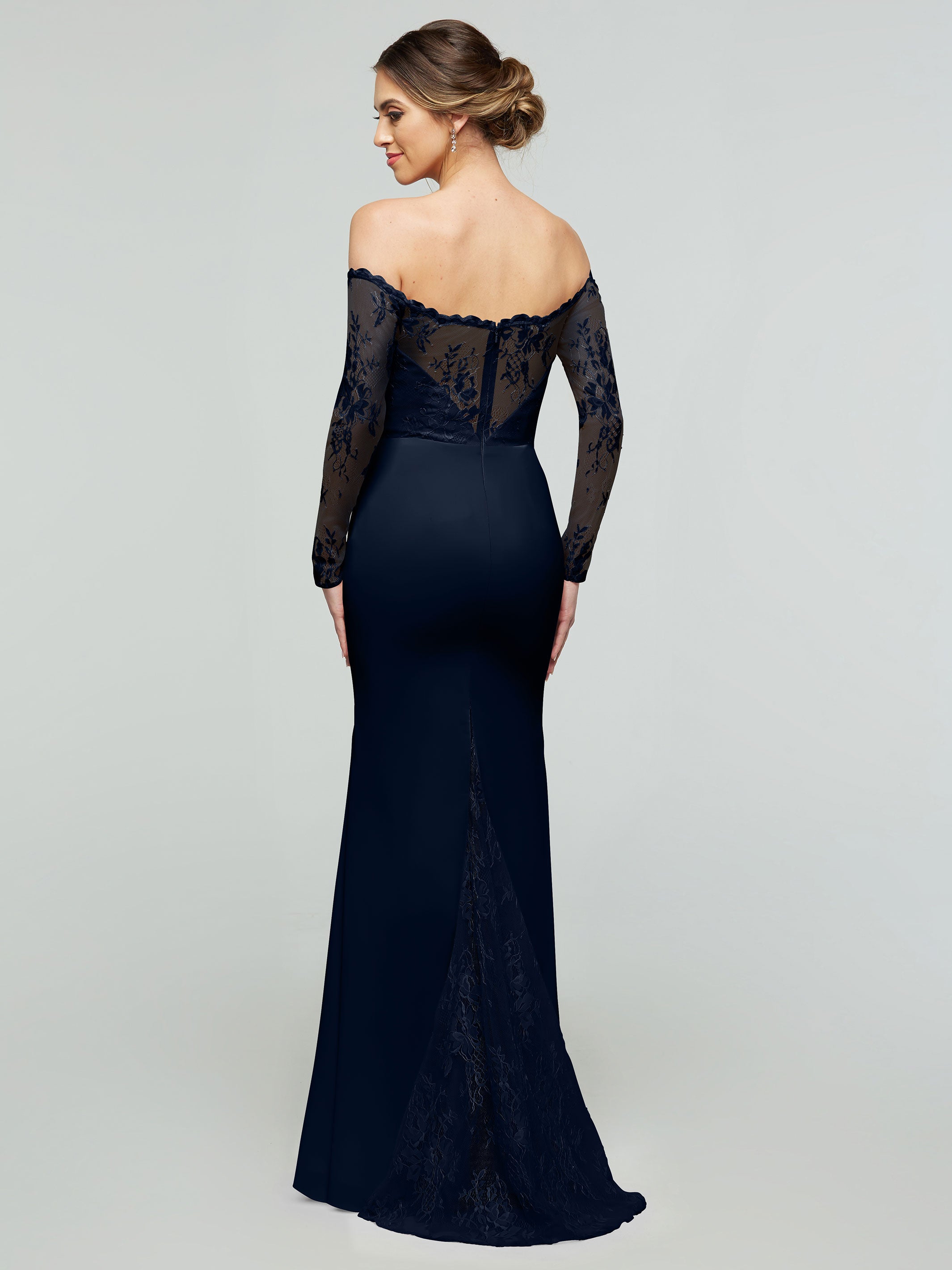 Elegant 80191 Chiffon & Lace Mermaid Bridesmaid Dress with Off-the-Shoulder Long Sleeves - Perfect for Weddings, Formal Events & Evening Parties