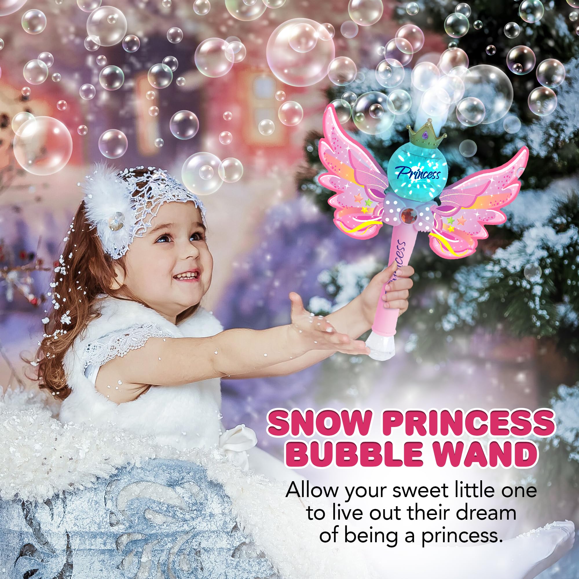 ArtCreativity LED Light Up Bubble Blower with Music - Princess Bubble Wand Toy for Kids (Includes Bubble Solution) | Perfect for Birthday Parties, Outdoor Play & Gift Giving