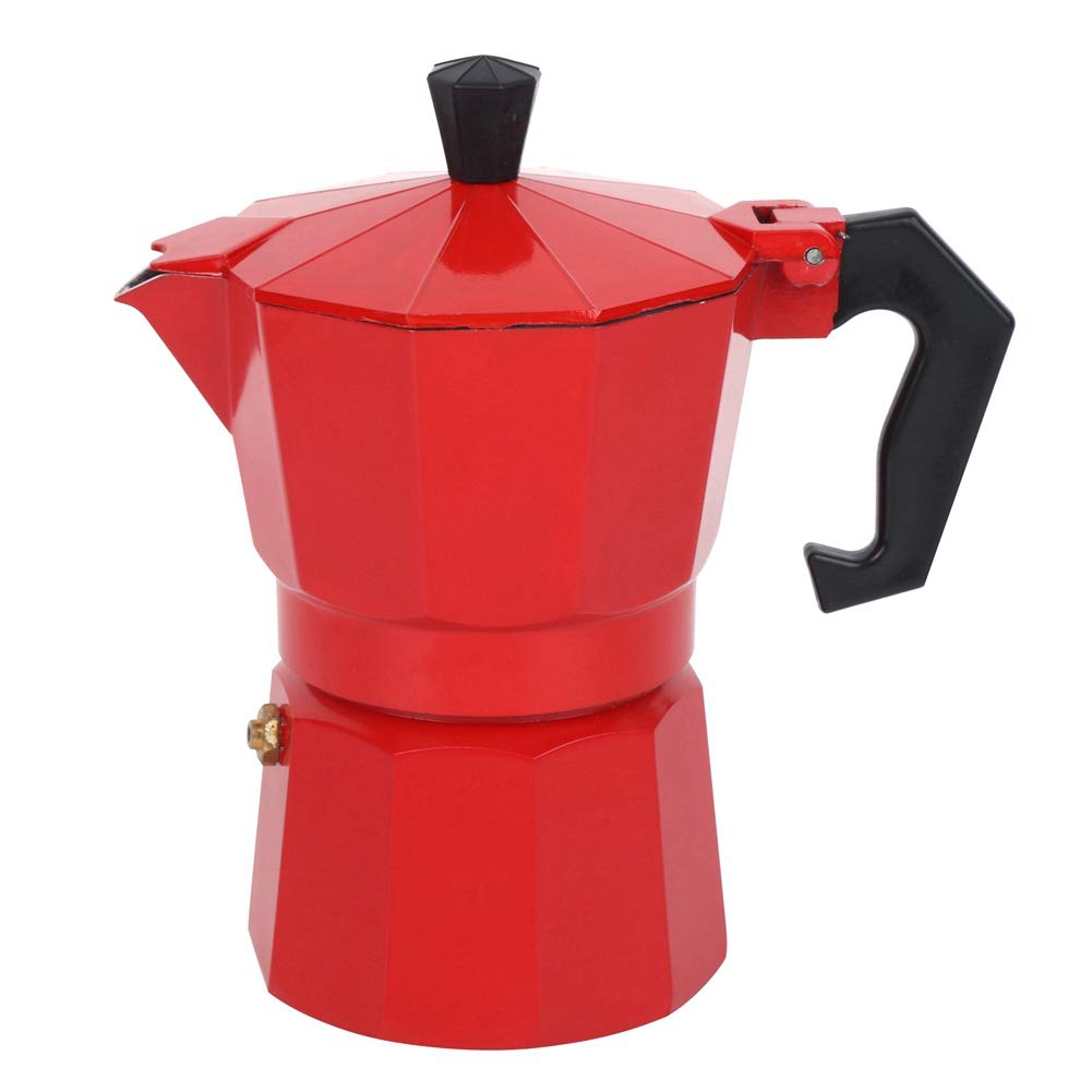 Plplaaobo 150ml 3-Cup Aluminum Espresso Coffee Maker - Stovetop Moka Pot for Home, Office & Coffee Shops | Compact & Durable Coffee Brewing Accessory (Red) | Perfect for Espresso, Latte & Cappuccino Preparation